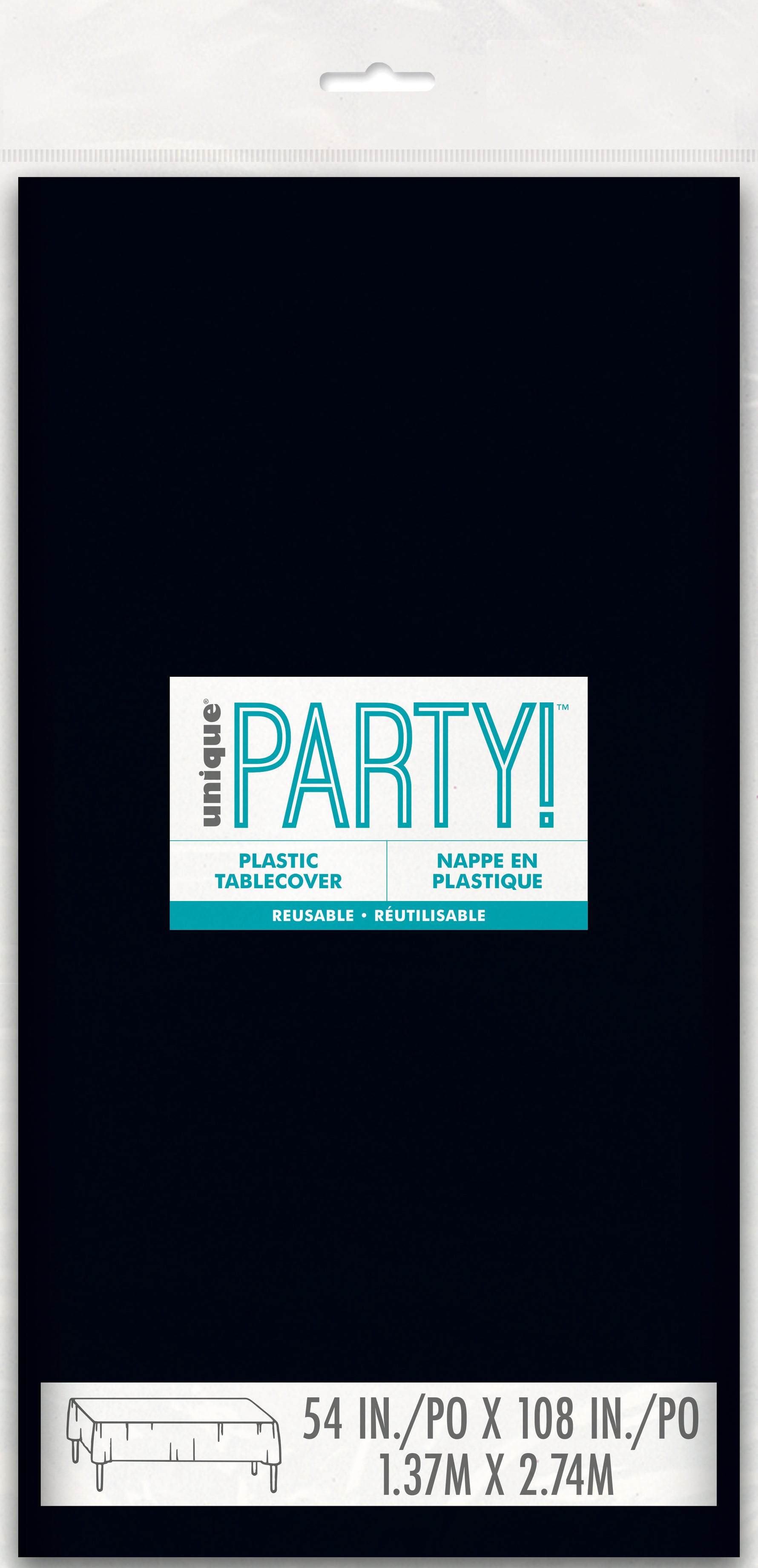 Midnight Black Solid Rectangular Plastic Table Cover, 54" x 108" - Image 2