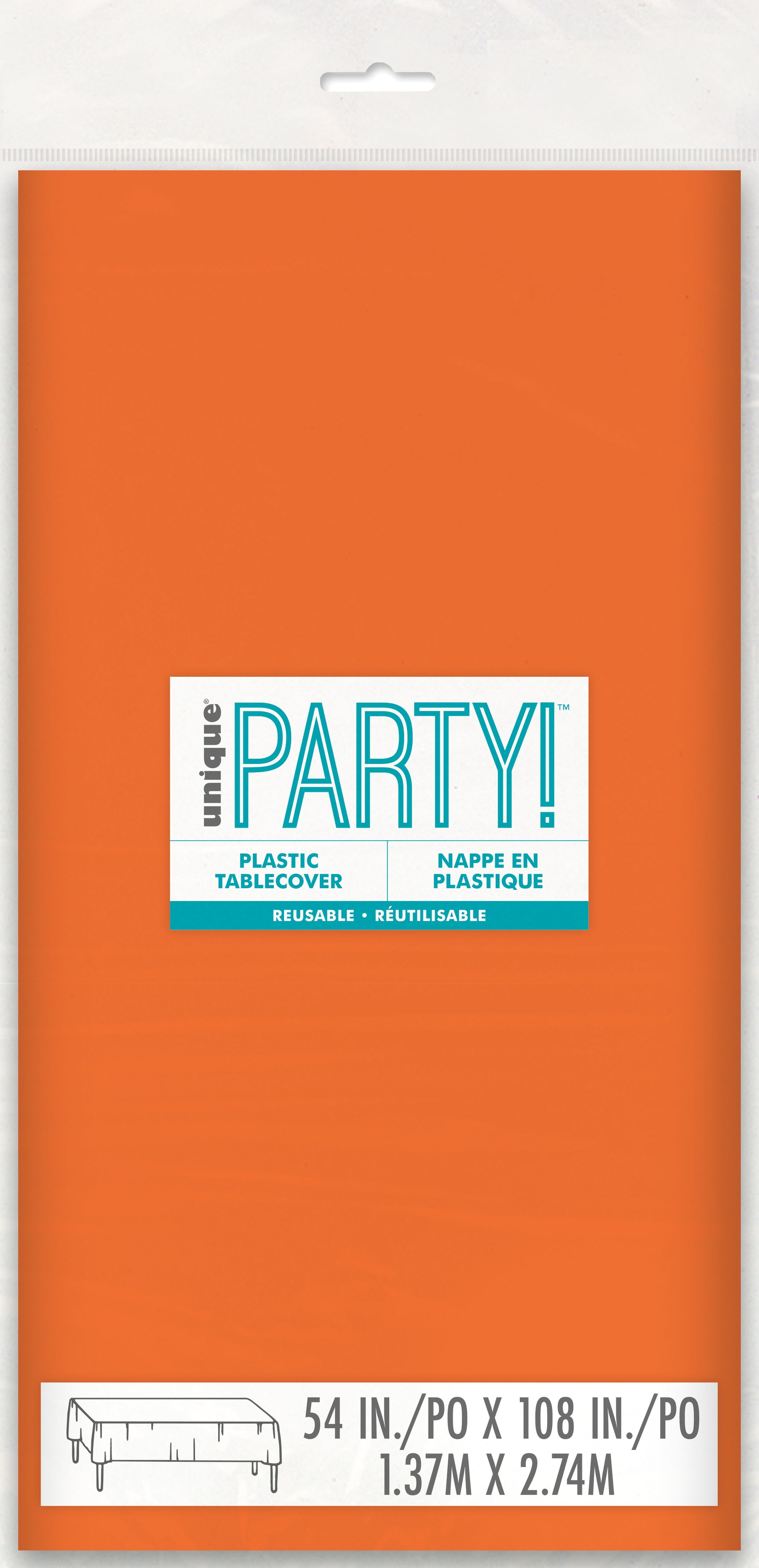 Pumpkin Orange Solid Rectangular Plastic Table Cover, 54" x 108" - Image 2