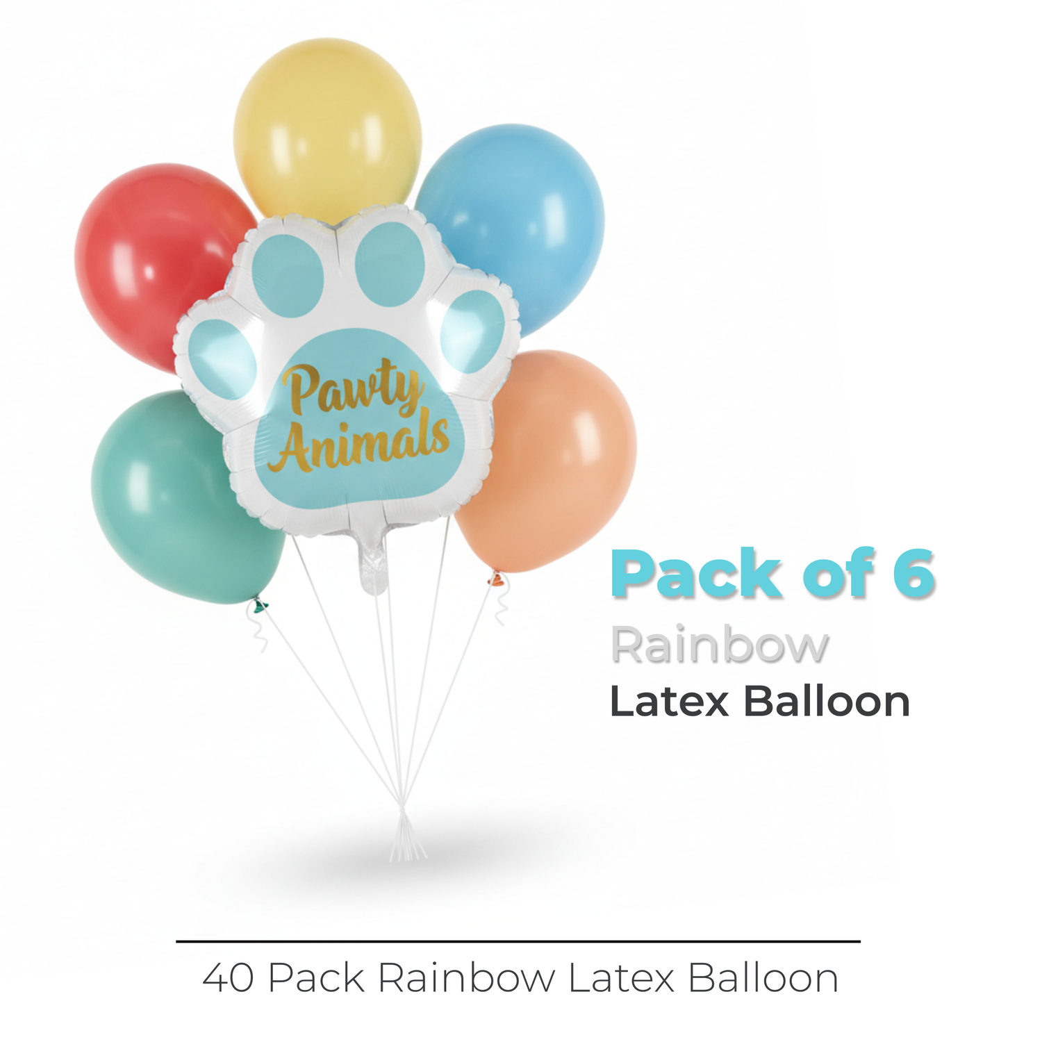 Pawty Animals Paw-Shaped Giant Foil & Latex Balloon Bouquet Kit, 6pc