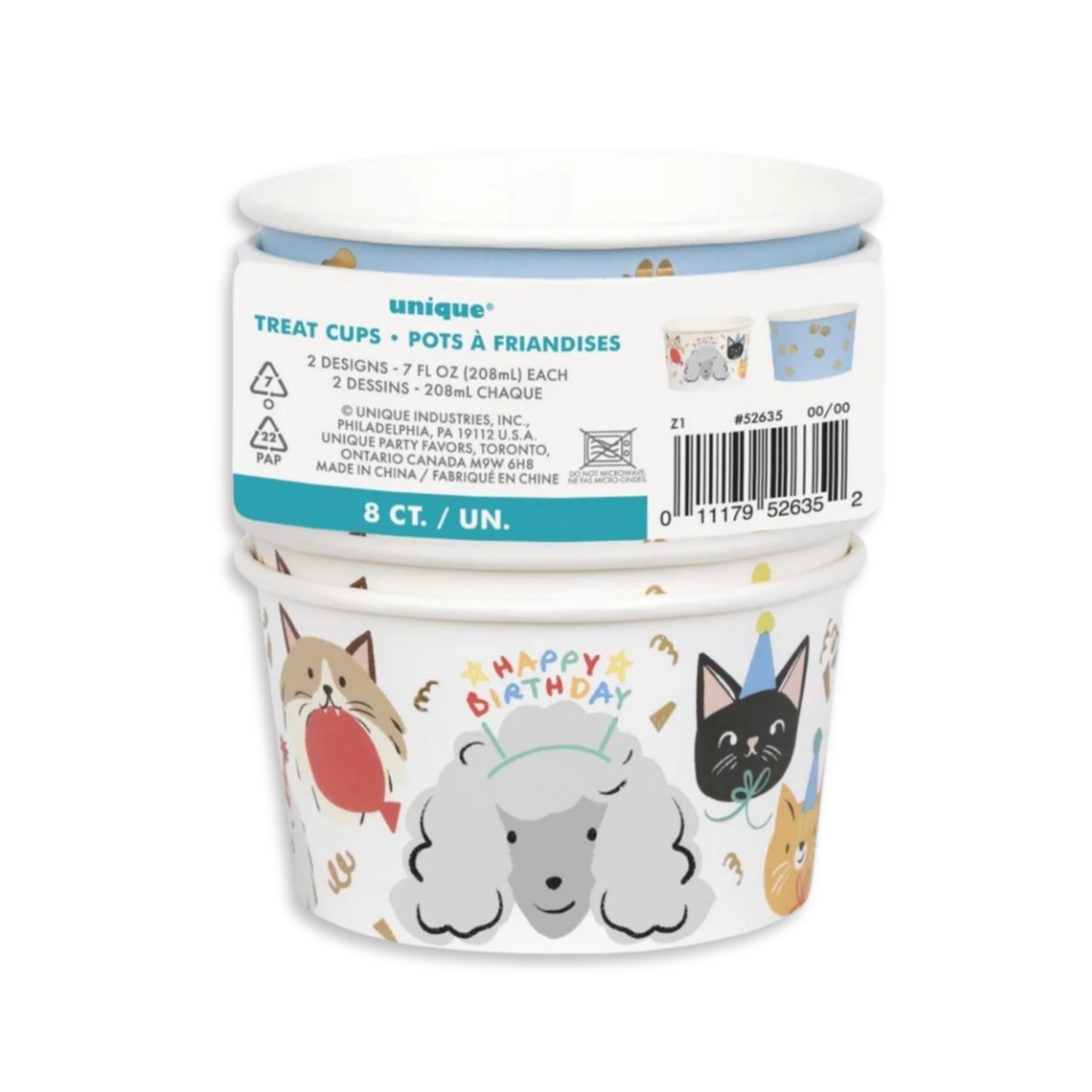 Pawty Animals 7oz Ice Cream Cups, 8ct - Foil Stamping