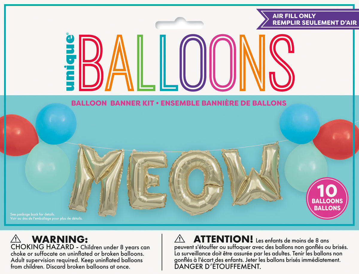 Pawty Animals "Meow" Latex & Foil Letter Balloon Banner Kit - Image 2