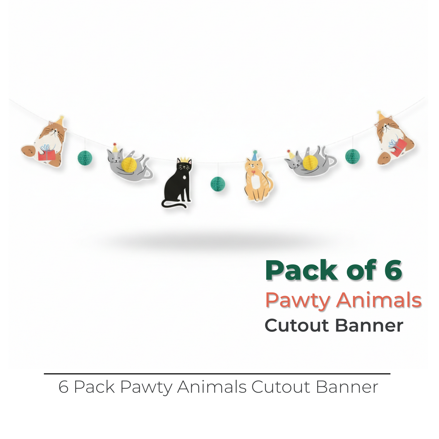 Pawty Animals Cat Cutout Banner with Honeycomb Tissue Balls