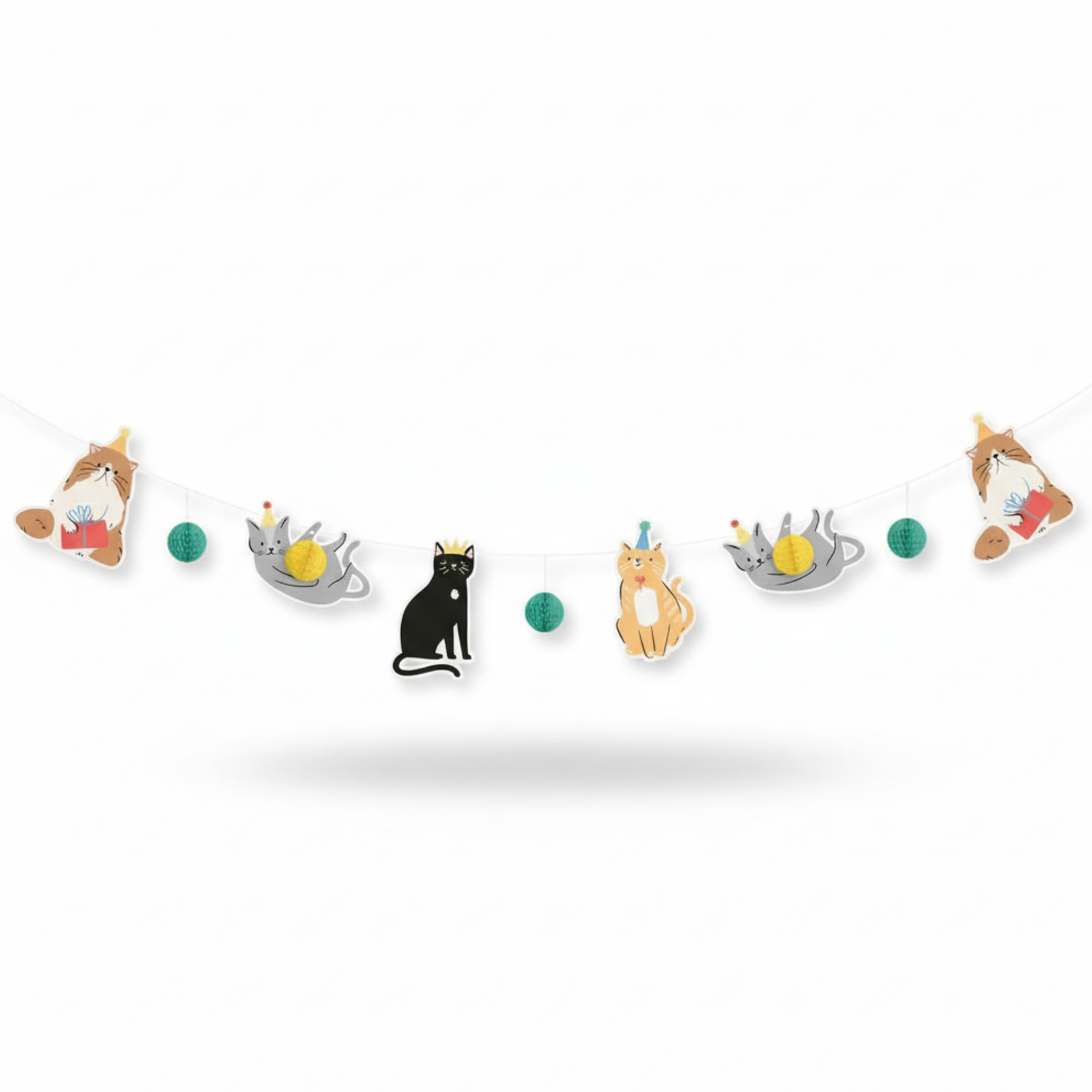 Pawty Animals Cat Cutout Banner with Honeycomb Tissue Balls