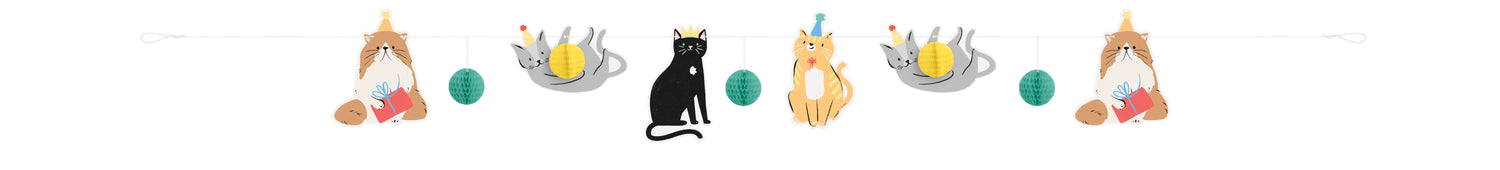 Pawty Animals Cat Cutout Banner with Honeycomb Tissue Balls - Image 3