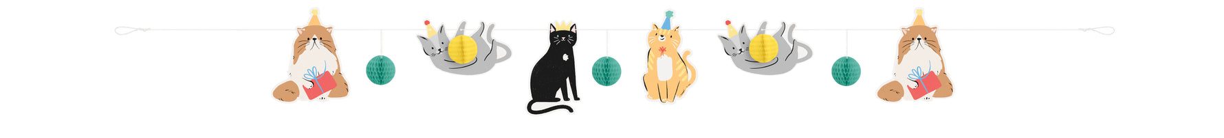 Pawty Animals Cat Cutout Banner with Honeycomb Tissue Balls - Image 3