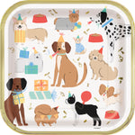 Pawty Animals Dog Square 9" Dinner Plates, 8ct - Foil Stamping