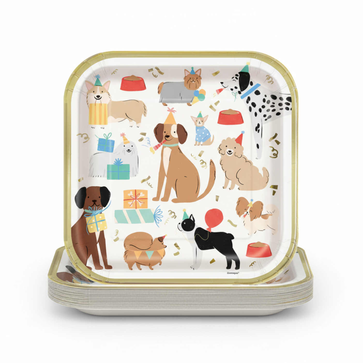 Pawty Animals Dog Square 9" Dinner Plates, 8ct - Foil Stamping