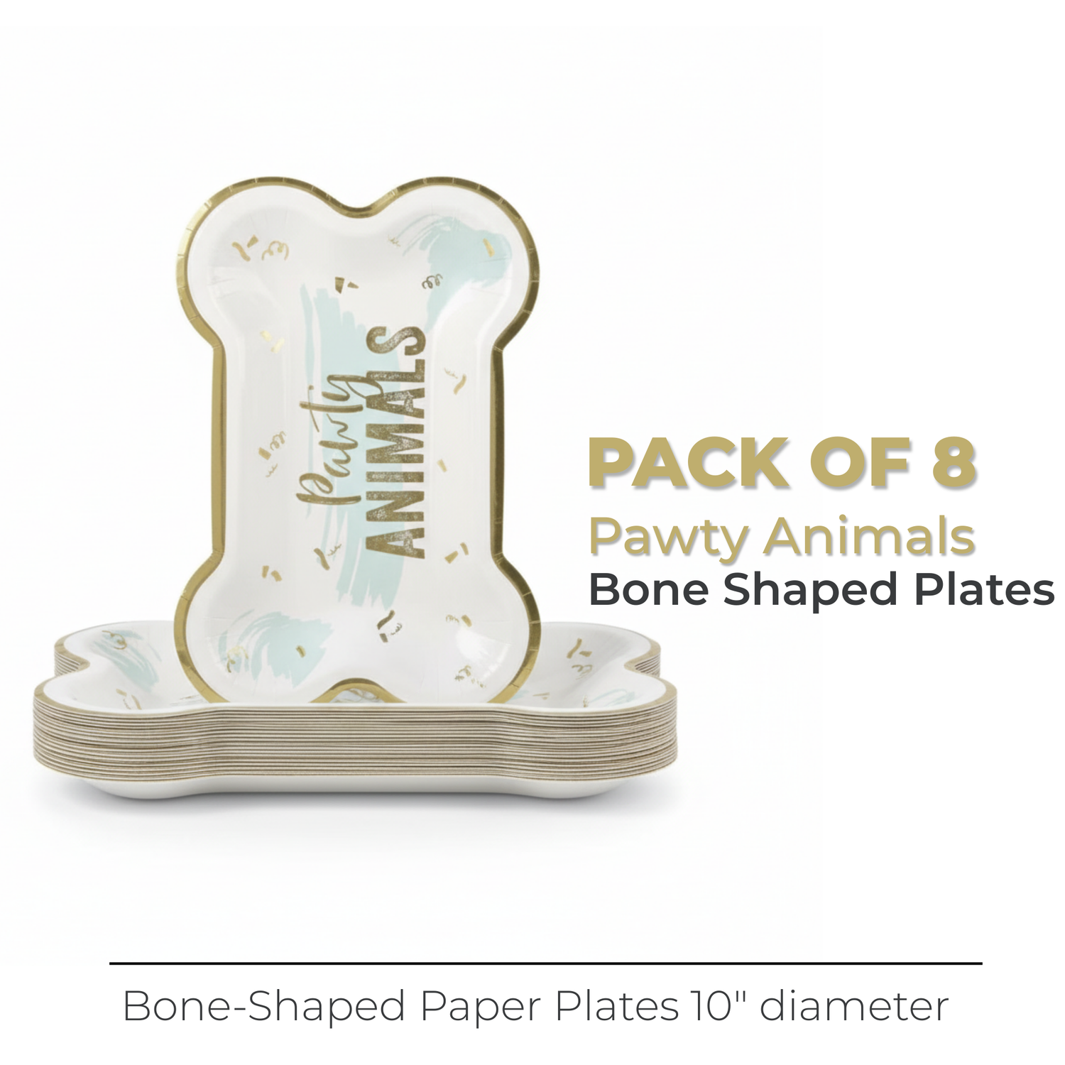 Pawty Animals Bone-Shaped 10" Plates, 8ct - Foil Stamping