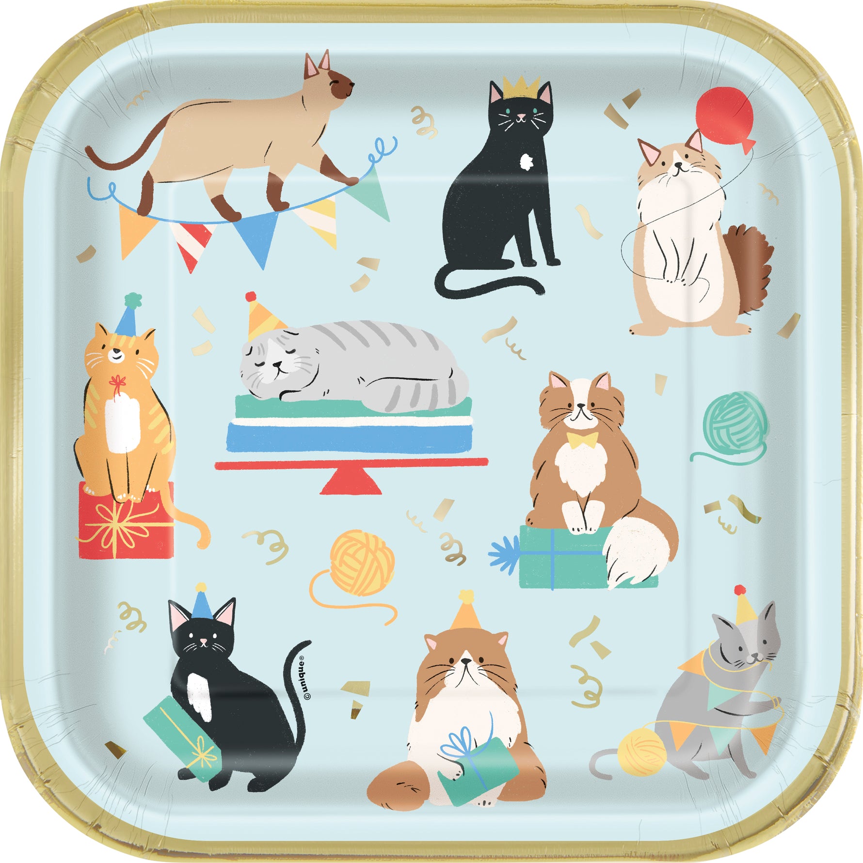 Pawty Animals Cat Square 9" Dinner Plates, 8ct - Foil Stamping