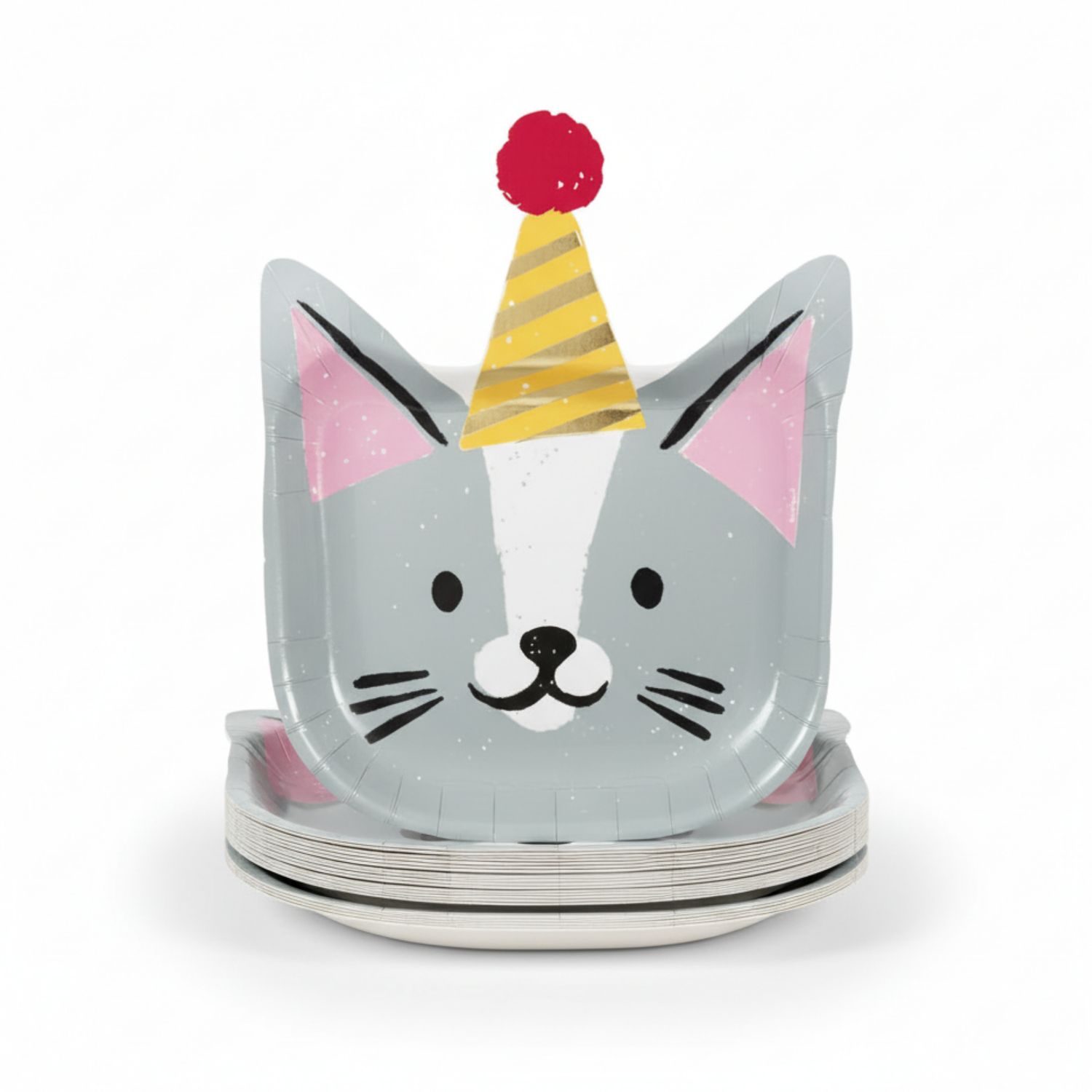 Pawty Animals Cat-Shaped 10" Plates, 8ct - Foil Stamping