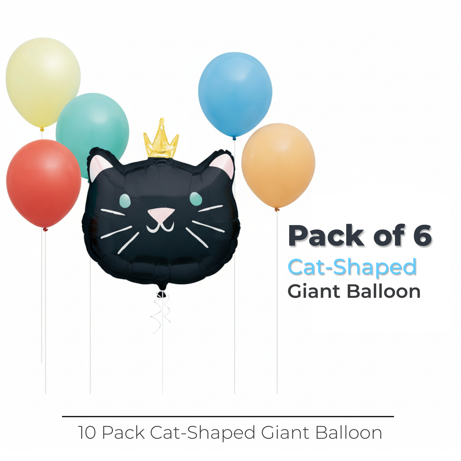Pawty Animals Cat-Shaped Giant Foil & Latex Balloon Bouquet Kit, 6pc