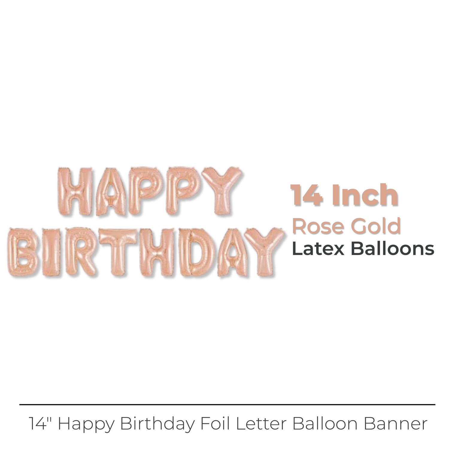 Rose Gold Happy Birthday Foil Letter Balloon Banner Kit, 14"