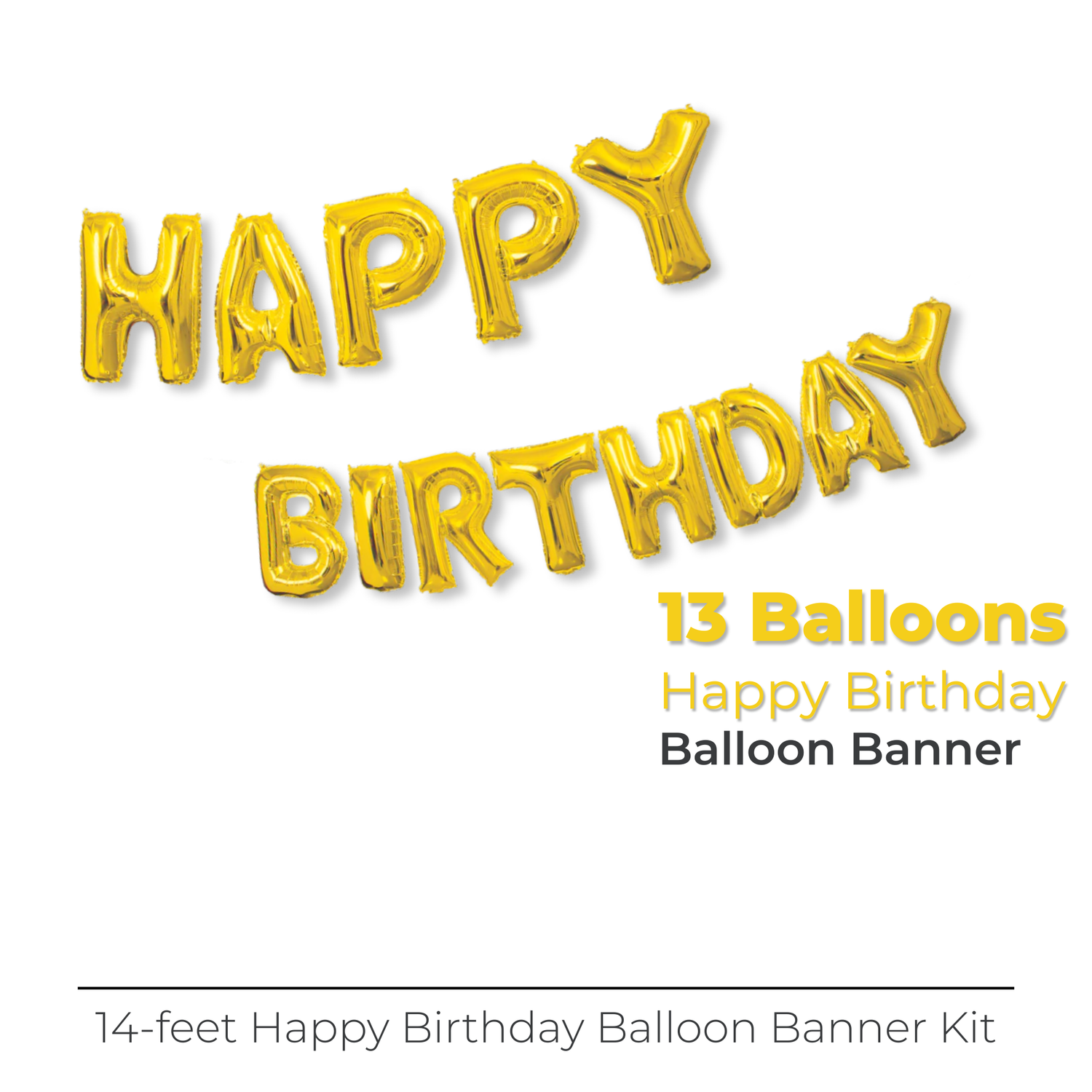 Gold Happy Birthday Foil Letter Balloon Banner Kit, 14"