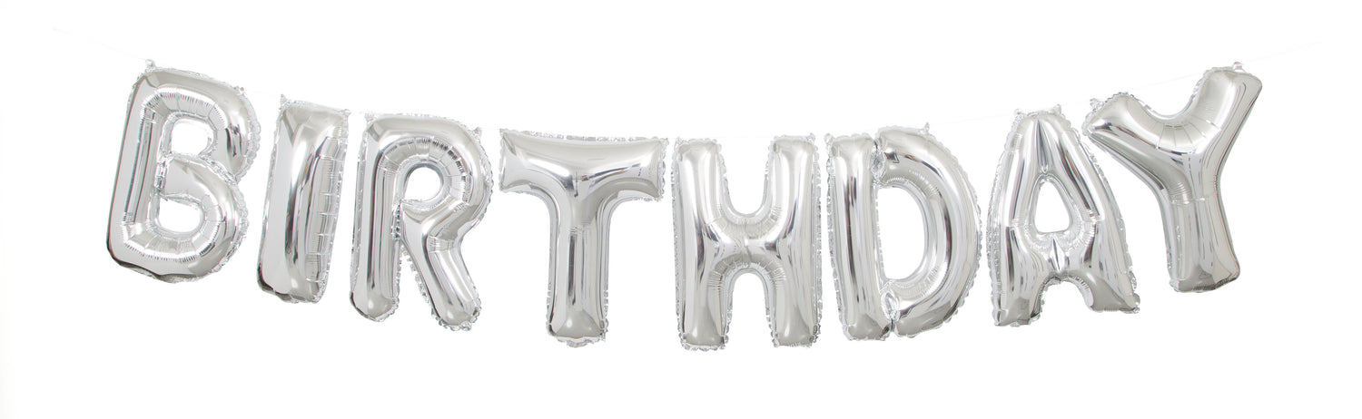 Silver Happy Birthday Foil Letter Balloon Banner Kit, 14" - Image 2