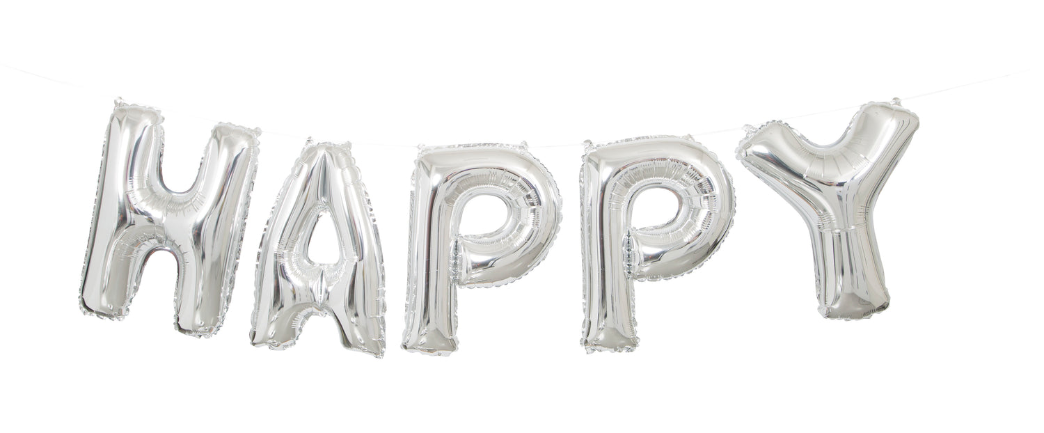 Silver Happy Birthday Foil Letter Balloon Banner Kit, 14" - Image 3