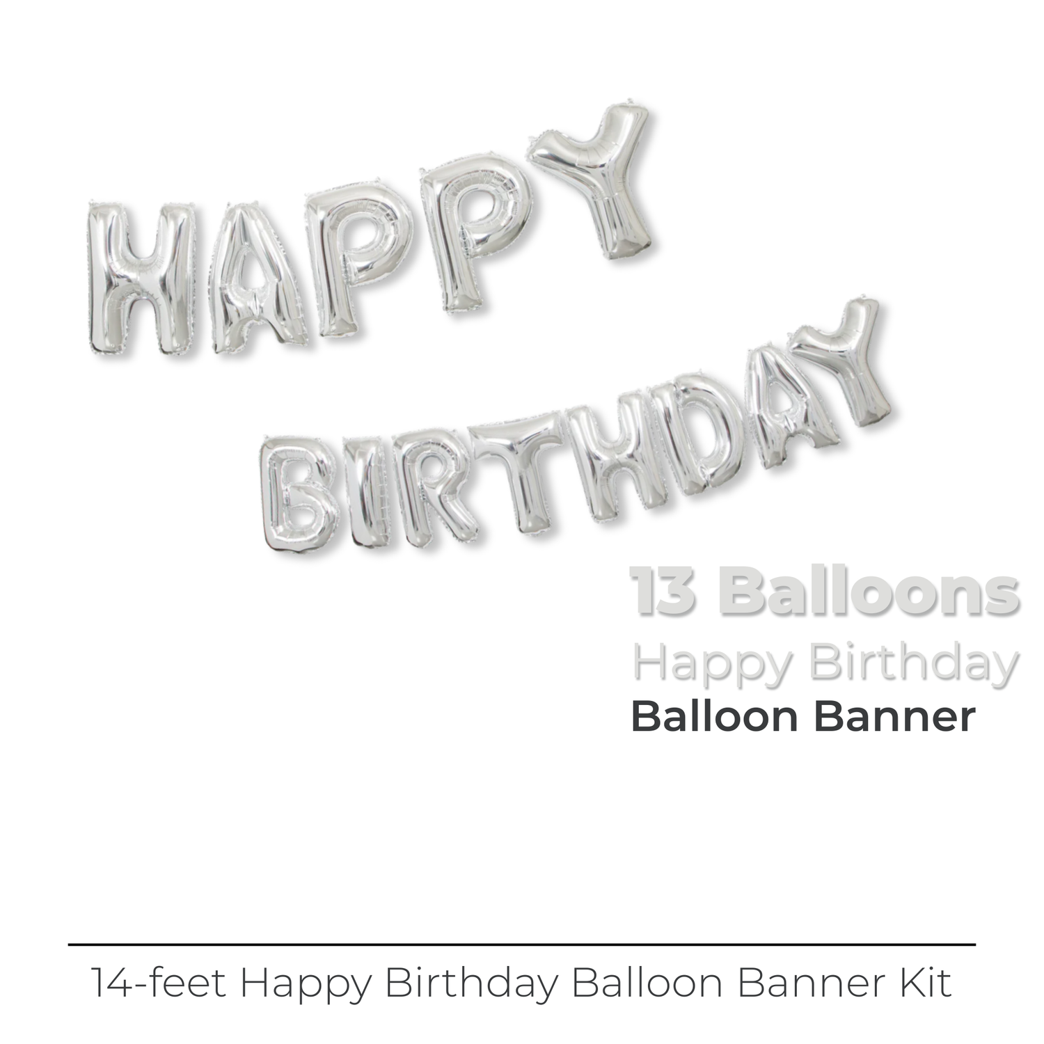 Silver Happy Birthday Foil Letter Balloon Banner Kit, 14"