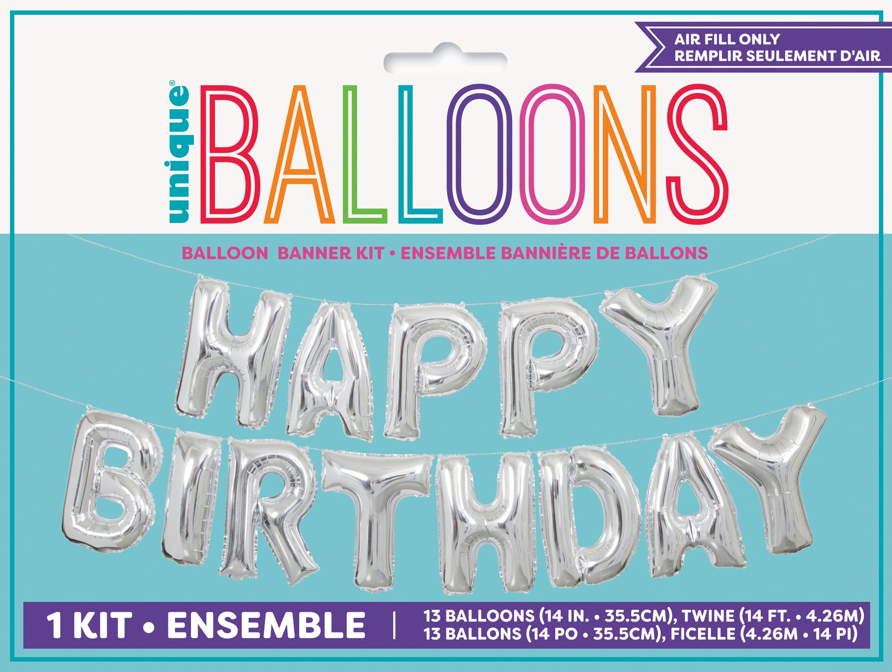 Silver Happy Birthday Foil Letter Balloon Banner Kit, 14"