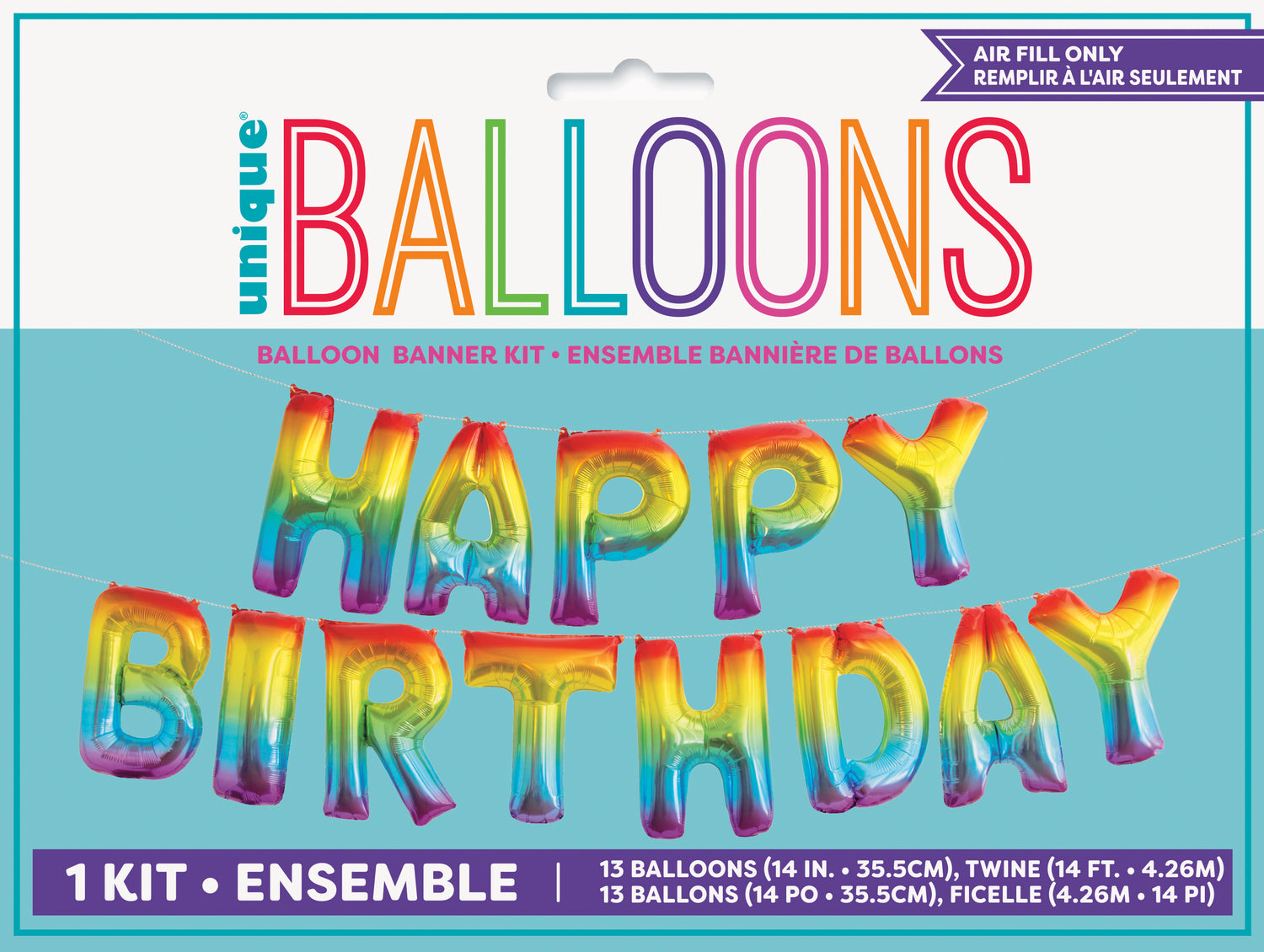 Rainbow "Happy Birthday" Foil 14" Letter Balloon Banner Kit
