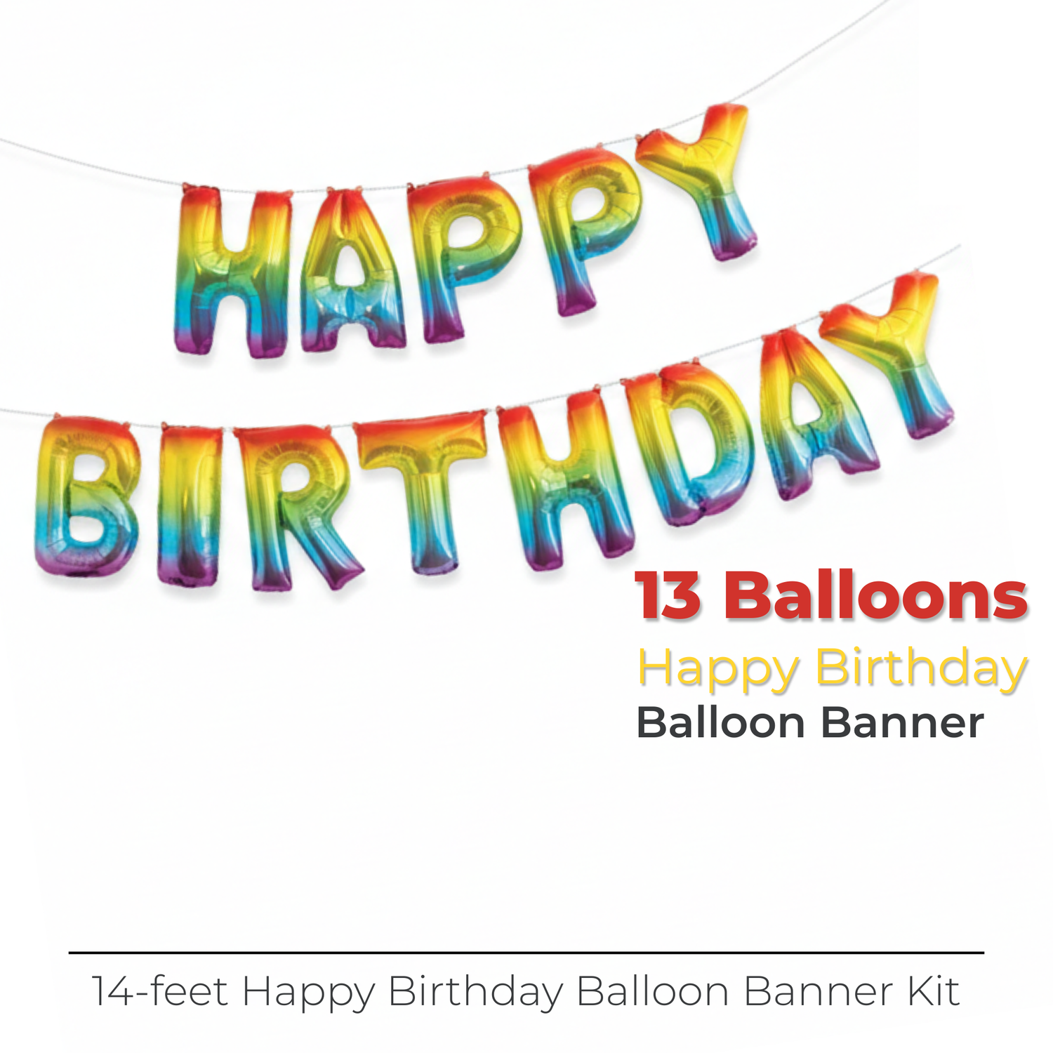 Rainbow "Happy Birthday" Foil 14" Letter Balloon Banner Kit