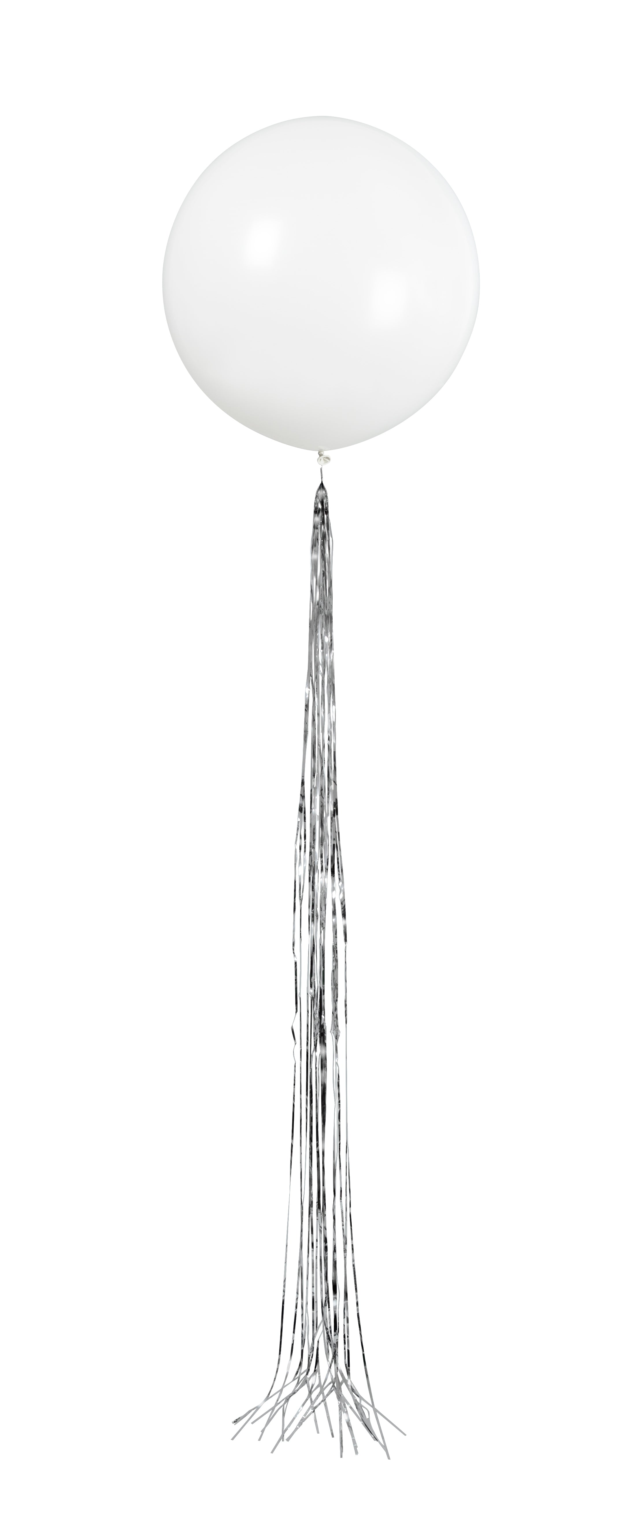 White Latex Balloon 24" with Silver Tassel