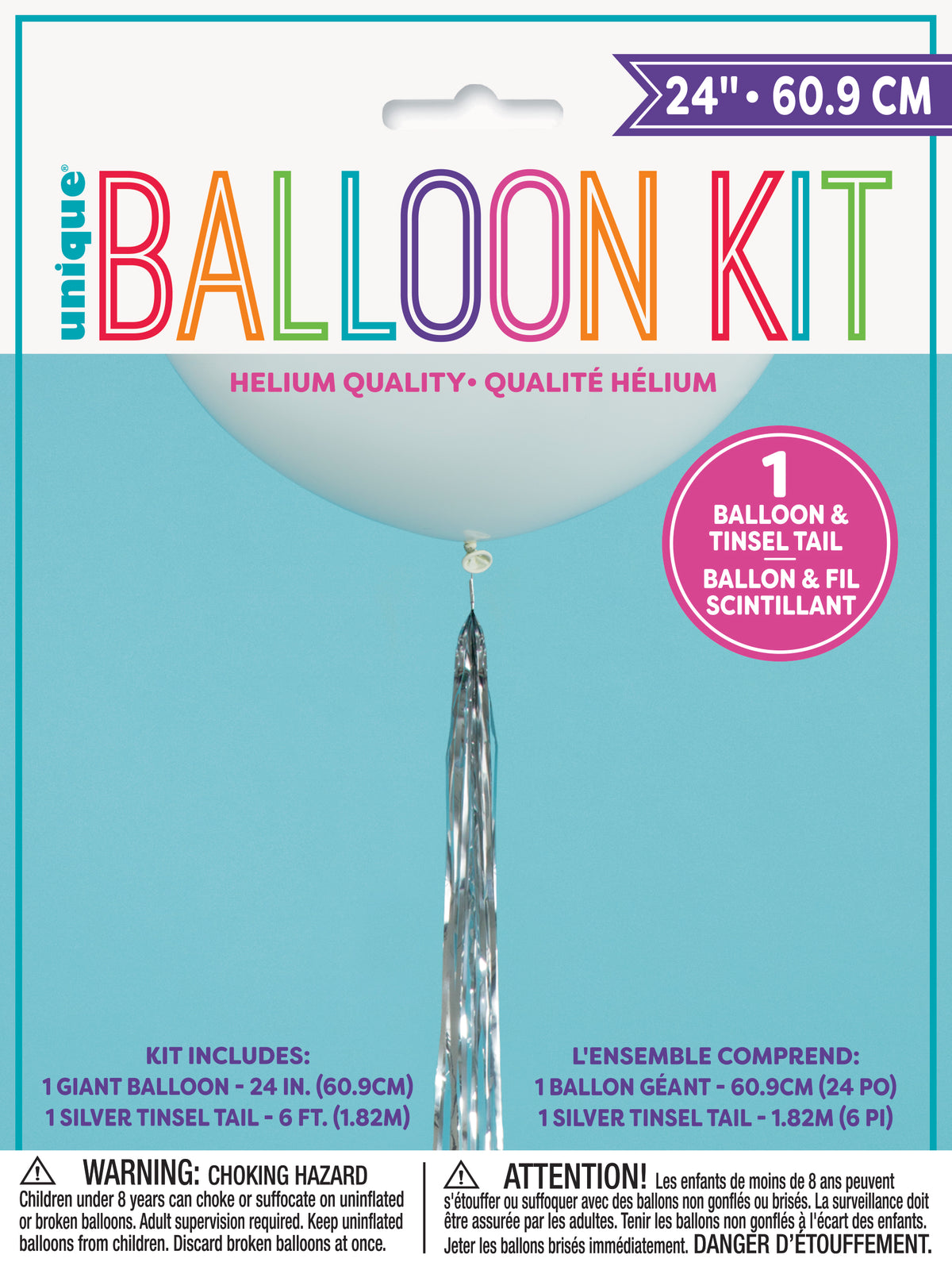 White Latex Balloon 24" with Silver Tassel - Image 2
