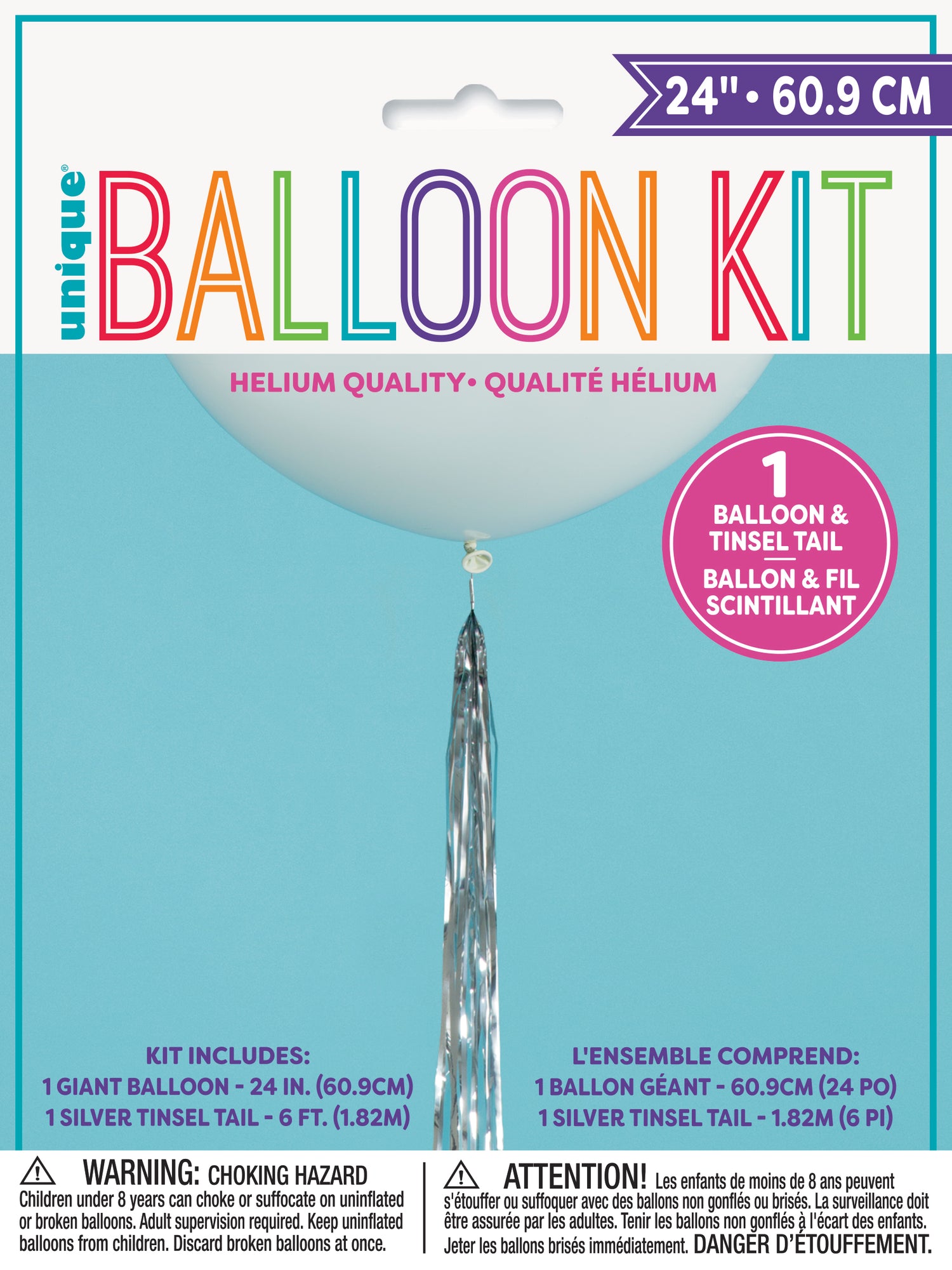 White Latex Balloon 24" with Silver Tassel - Image 2