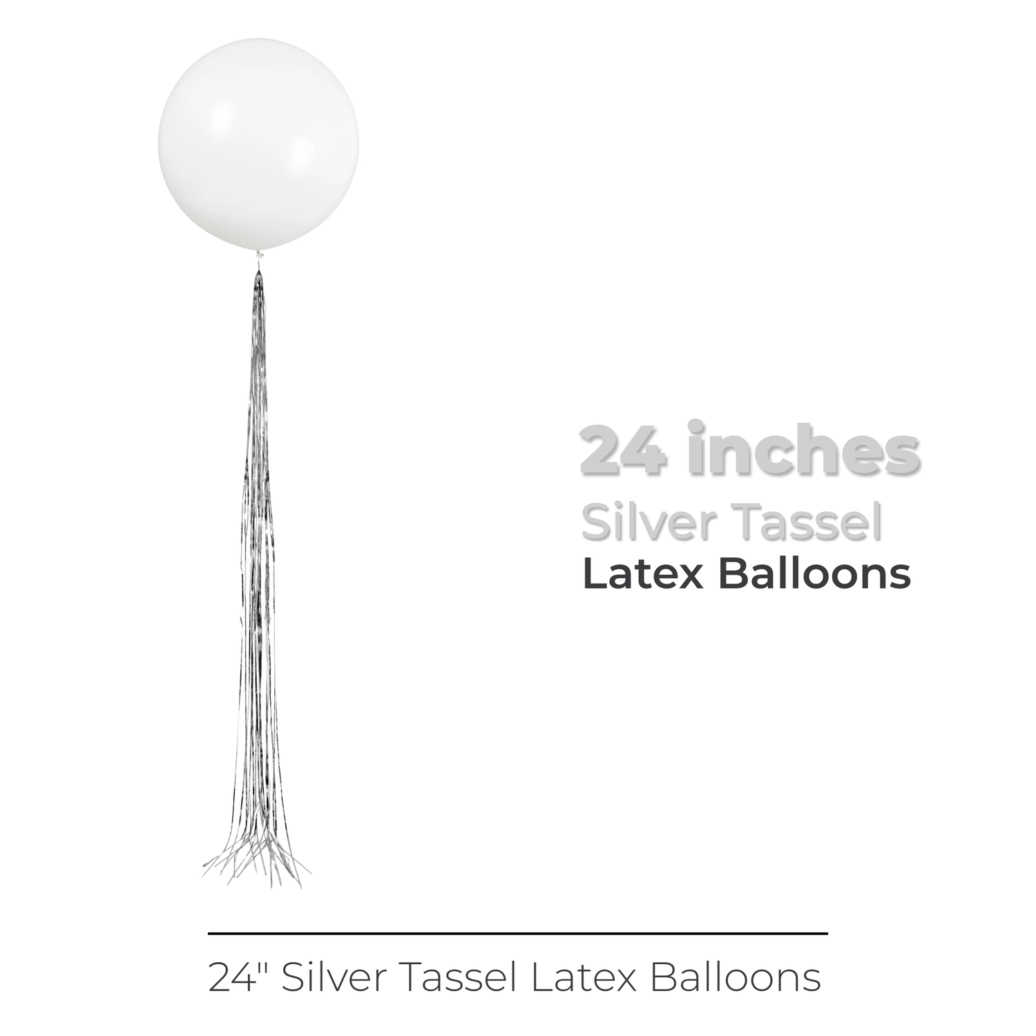 White Latex Balloon 24" with Silver Tassel