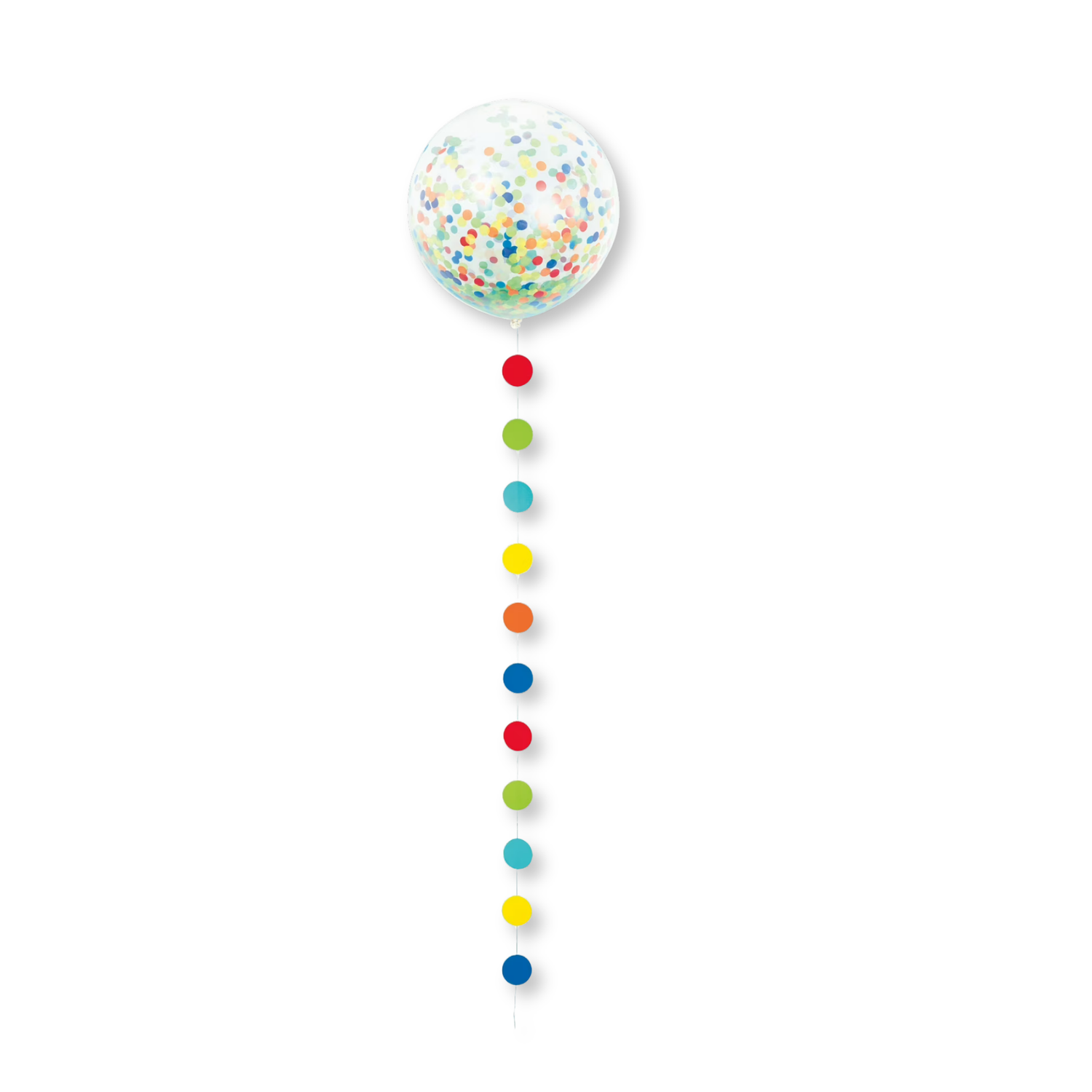 Clear Giant Balloon with Rainbow Confetti and Dots Tassel, 24"