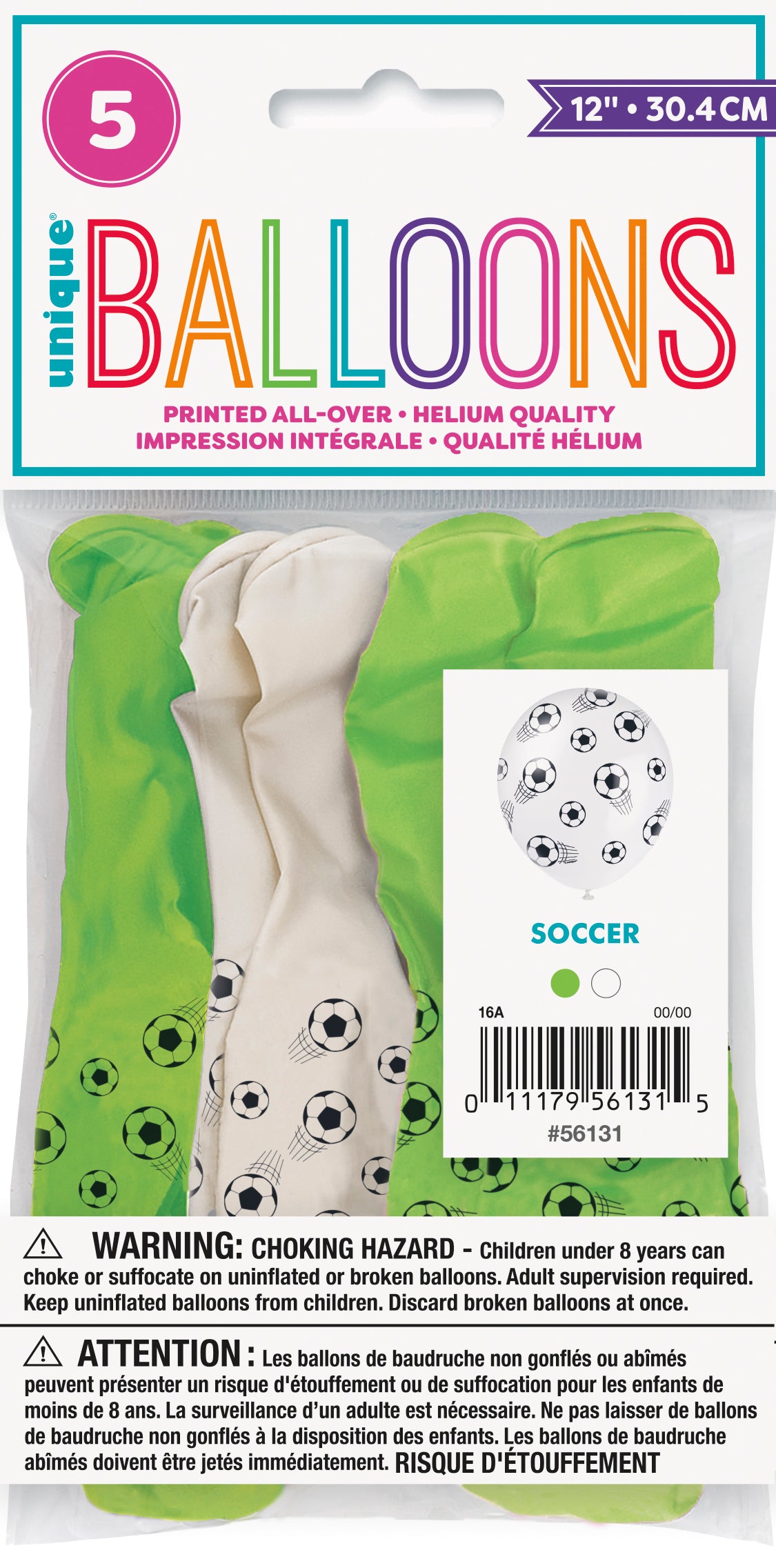 3D Soccer 12" Latex Balloons, 5ct