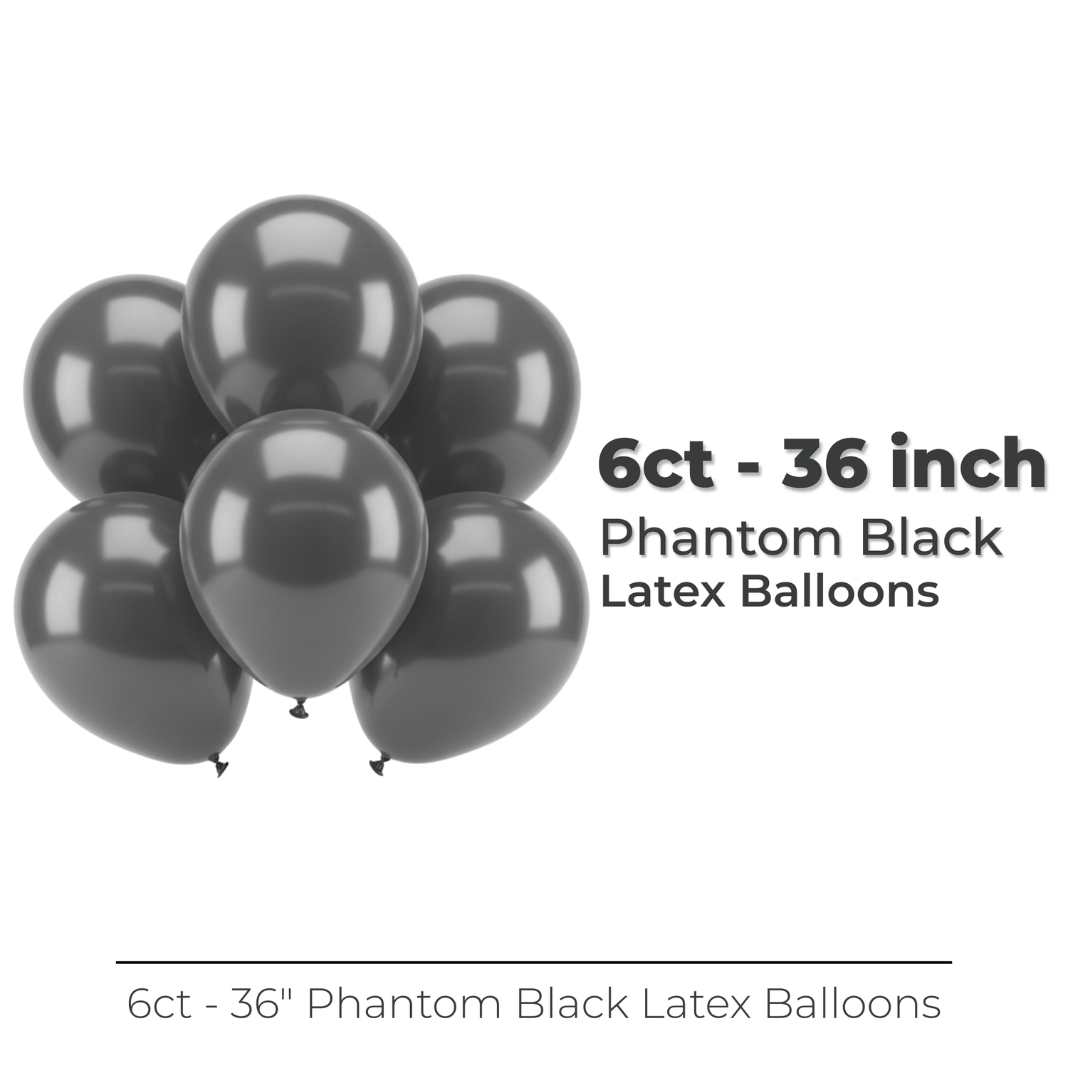 36" Latex Balloons, 6ct - Phantom Black