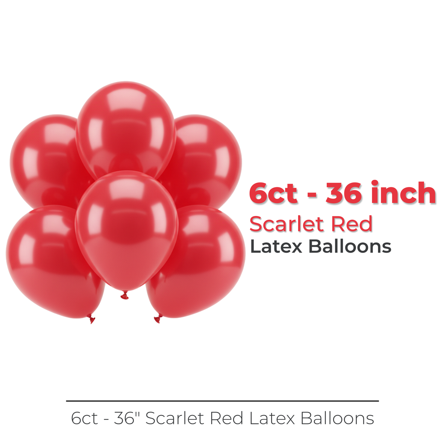 36" Latex Balloons, 6ct - Scarlet Red