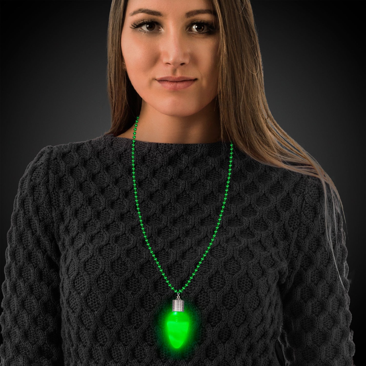 LED Green Bulb Bead Necklace