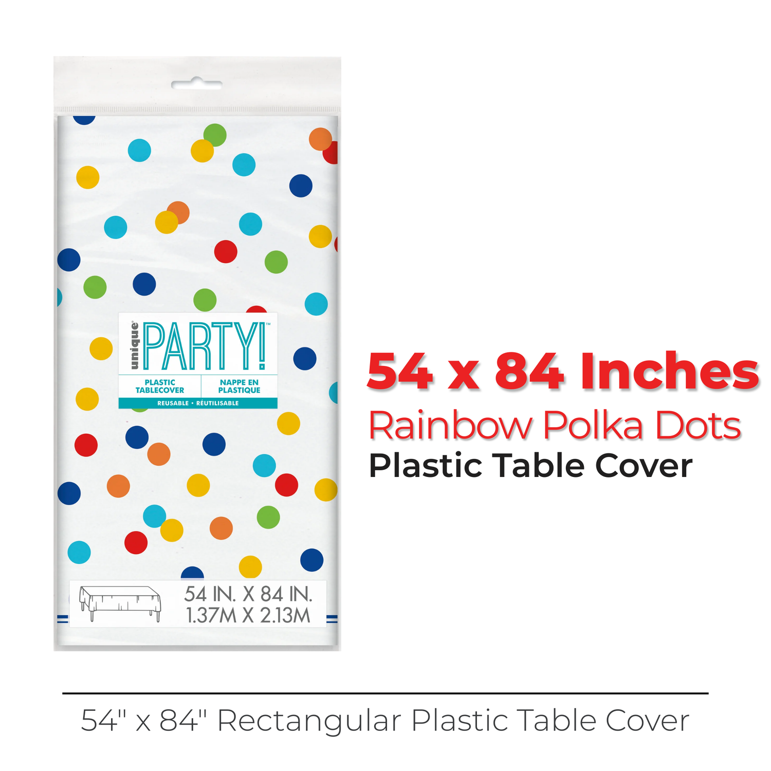 Rainbow Polka Dots Rectangular Plastic Table Cover, 54" x 84"