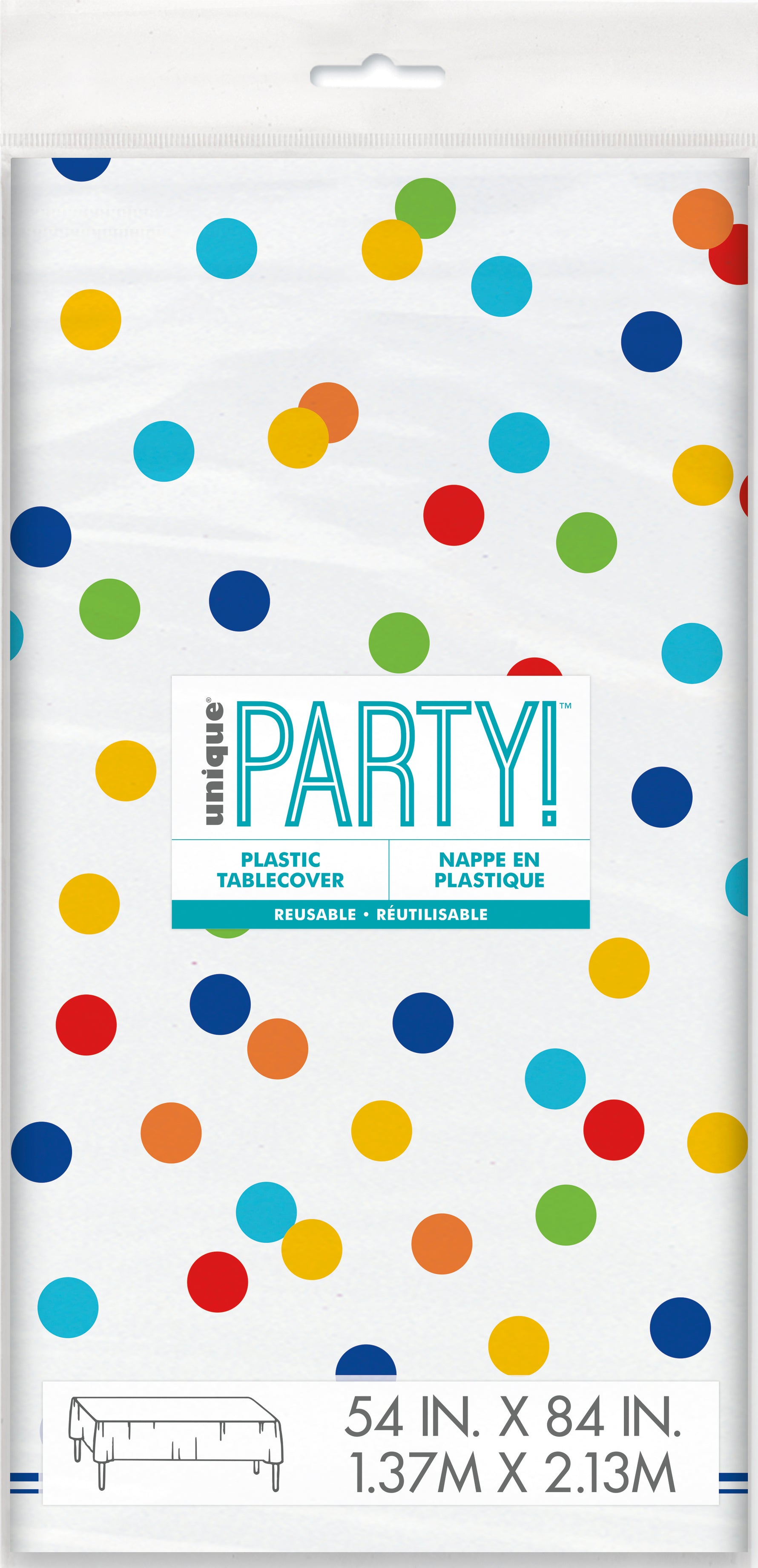 Rainbow Polka Dots Rectangular Plastic Table Cover, 54" x 84"