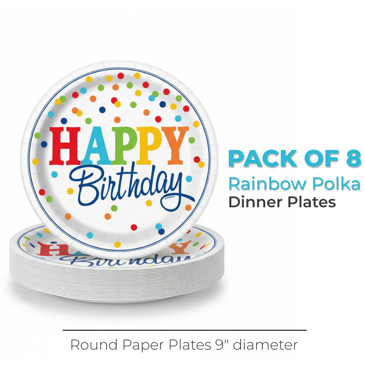 Rainbow Polka Dots Round 9" Dinner Plates, 8ct