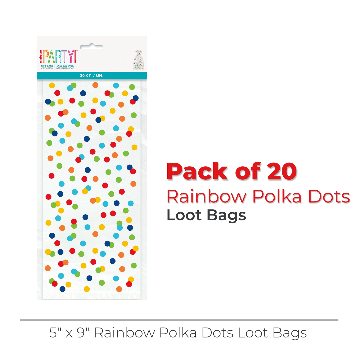 Rainbow Polka Dots Cellophane Bags, 20ct
