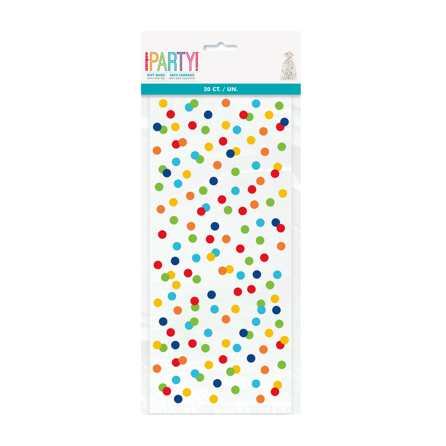 Rainbow Polka Dots Cellophane Bags, 20ct