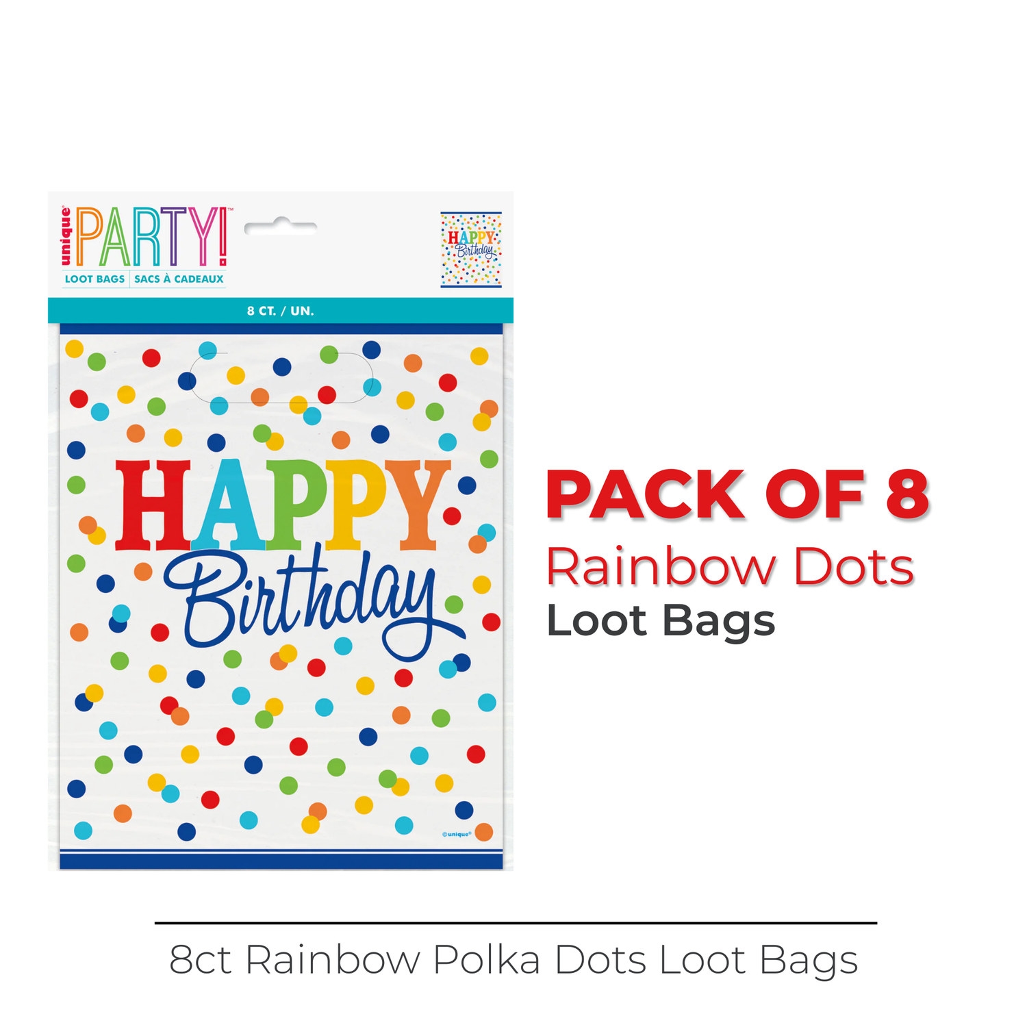 Rainbow Polka Dots Loot Bags, 8ct