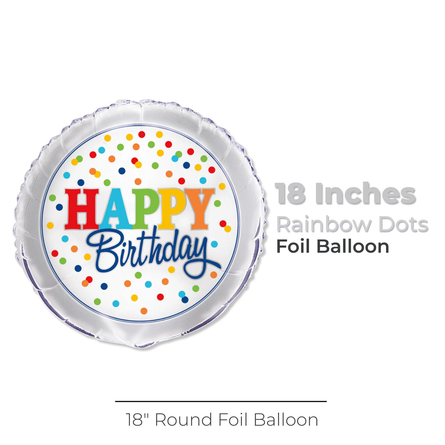 Rainbow Polka Dots Round Foil Balloon 18", Bulk