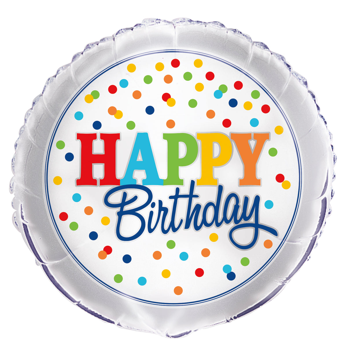 Rainbow Polka Dots Round Foil Balloon 18", Packaged
