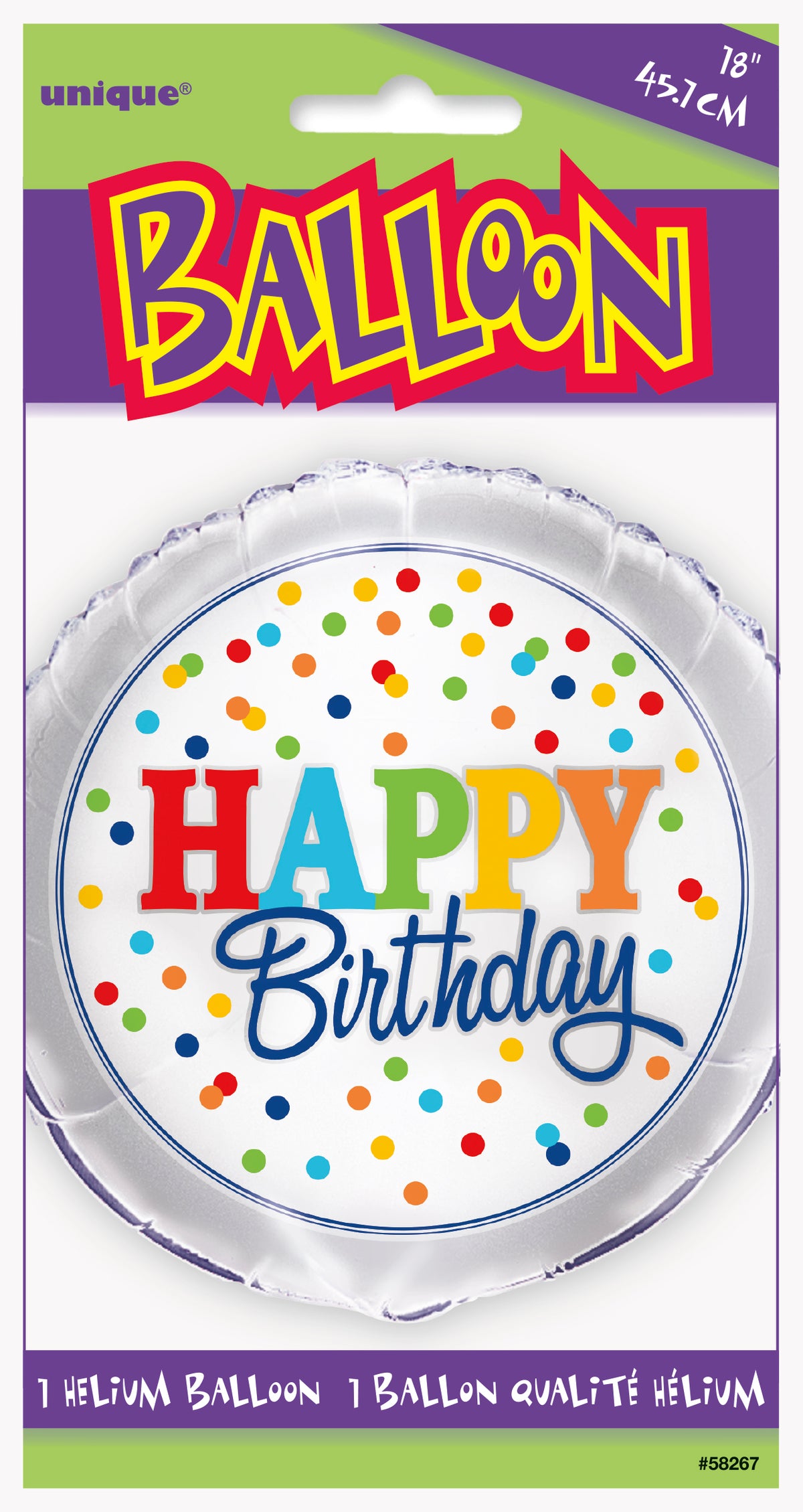 Rainbow Polka Dots Round Foil Balloon 18", Packaged - Image 2