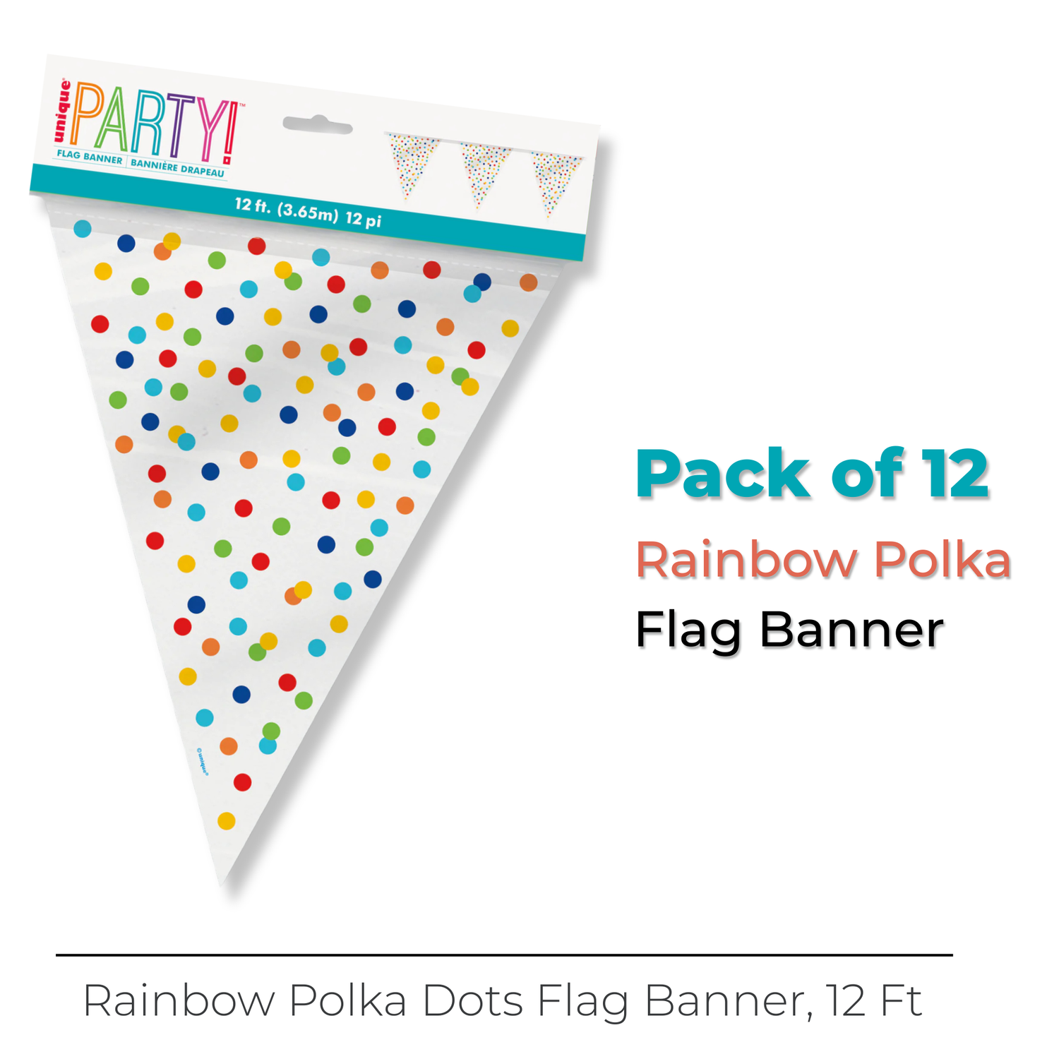 Rainbow Polka Dots Flag Banner, 12 Ft
