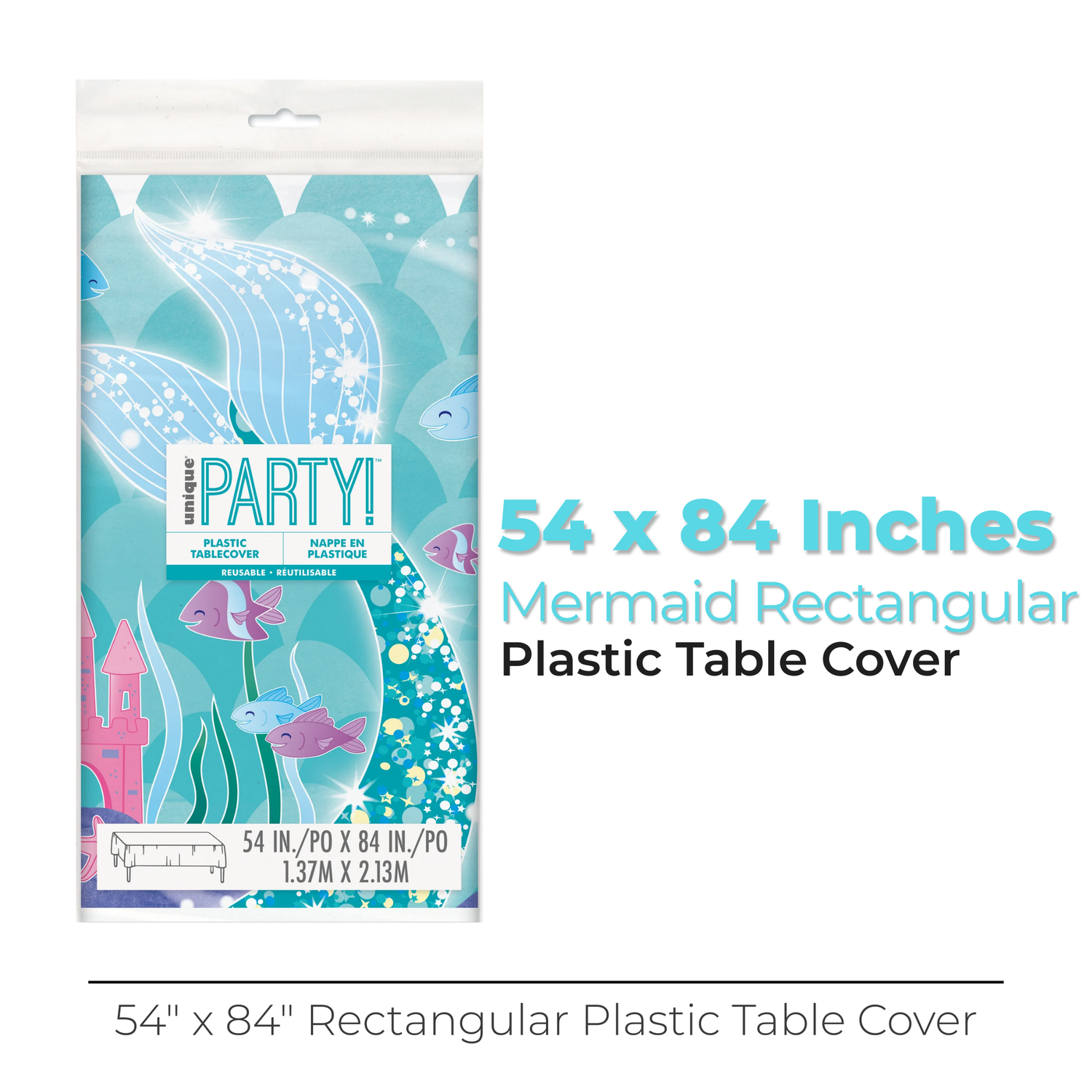 Mermaid Rectangular Plastic Table Cover, 54" x 84"