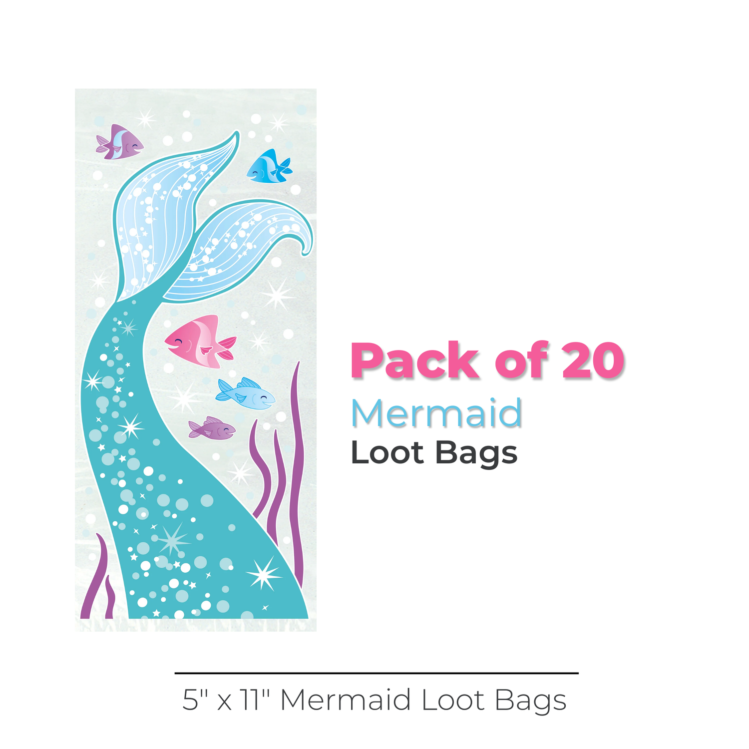 Mermaid Cellophane Bags, 5"x11", 20ct