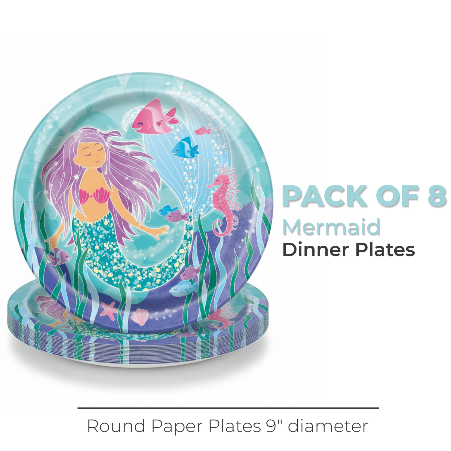 Mermaid Round 9" Dinner Plates, 8ct