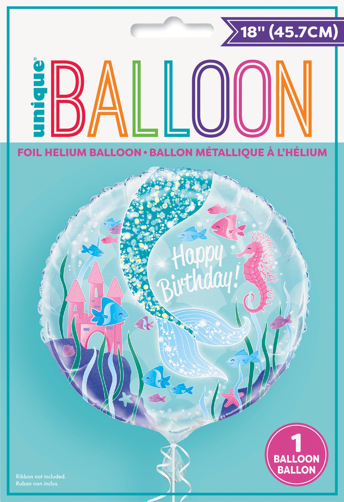 Mermaid Round Foil Balloon 18", Packaged - Image 2