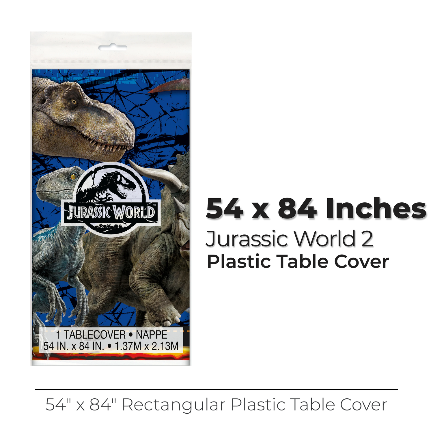Jurassic World 2 Rectangular Plastic Table Cover, 54" x 84"