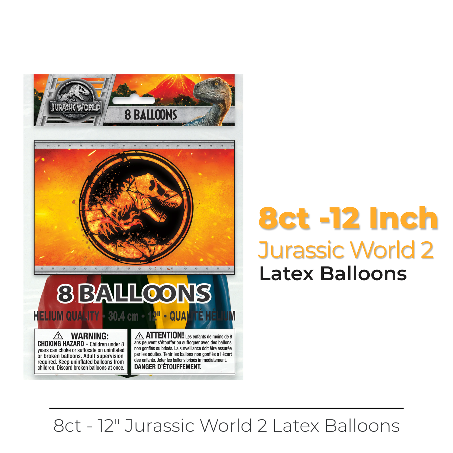 Jurassic World 2 12" Latex Balloons, 8ct