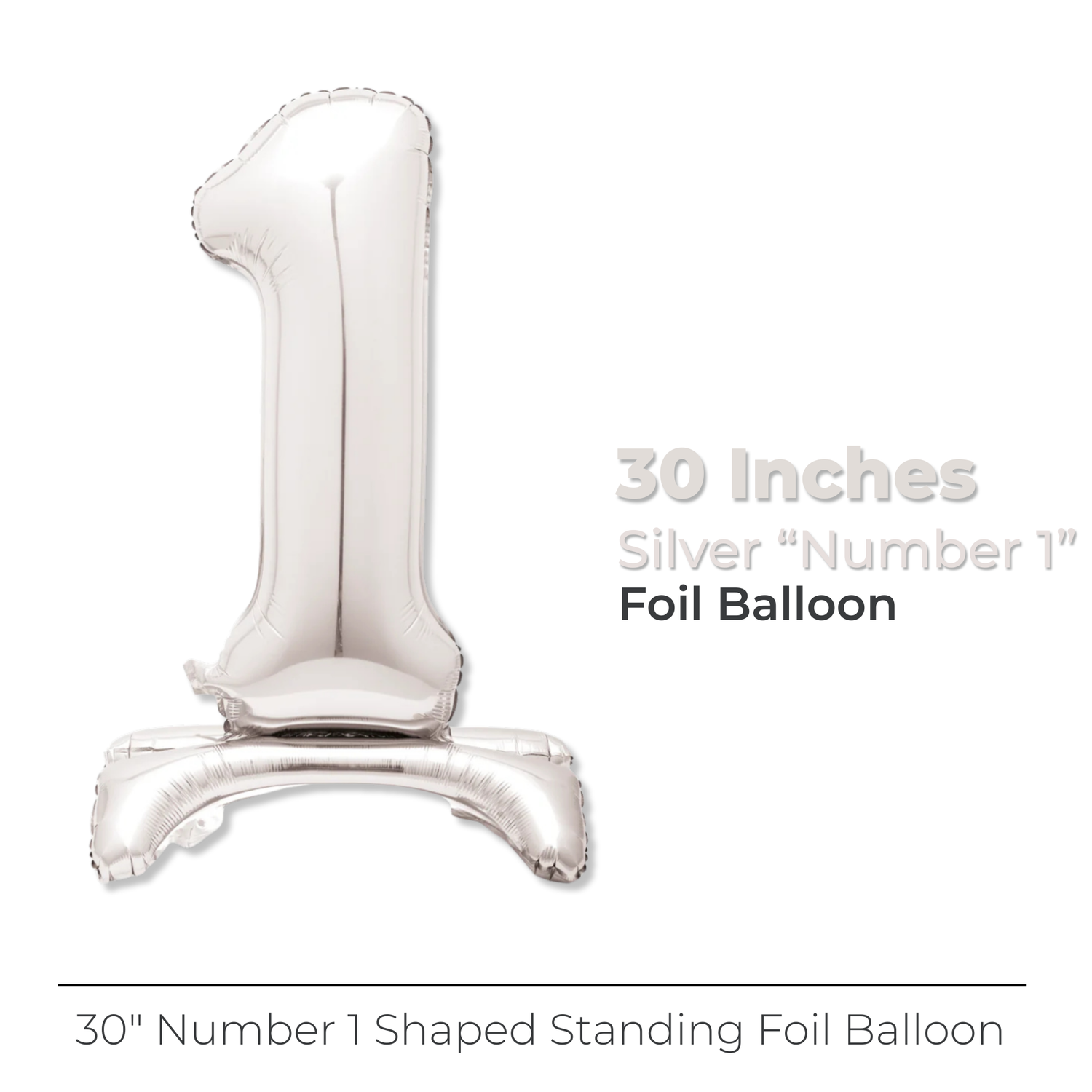 Silver Number 1 Shaped Standing Foil Balloon 30", Packaged
