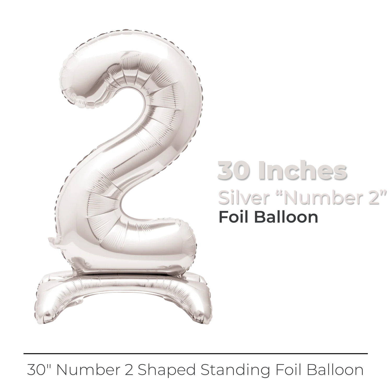 Silver Number 2 Shaped Standing Foil Balloon 30", Packaged
